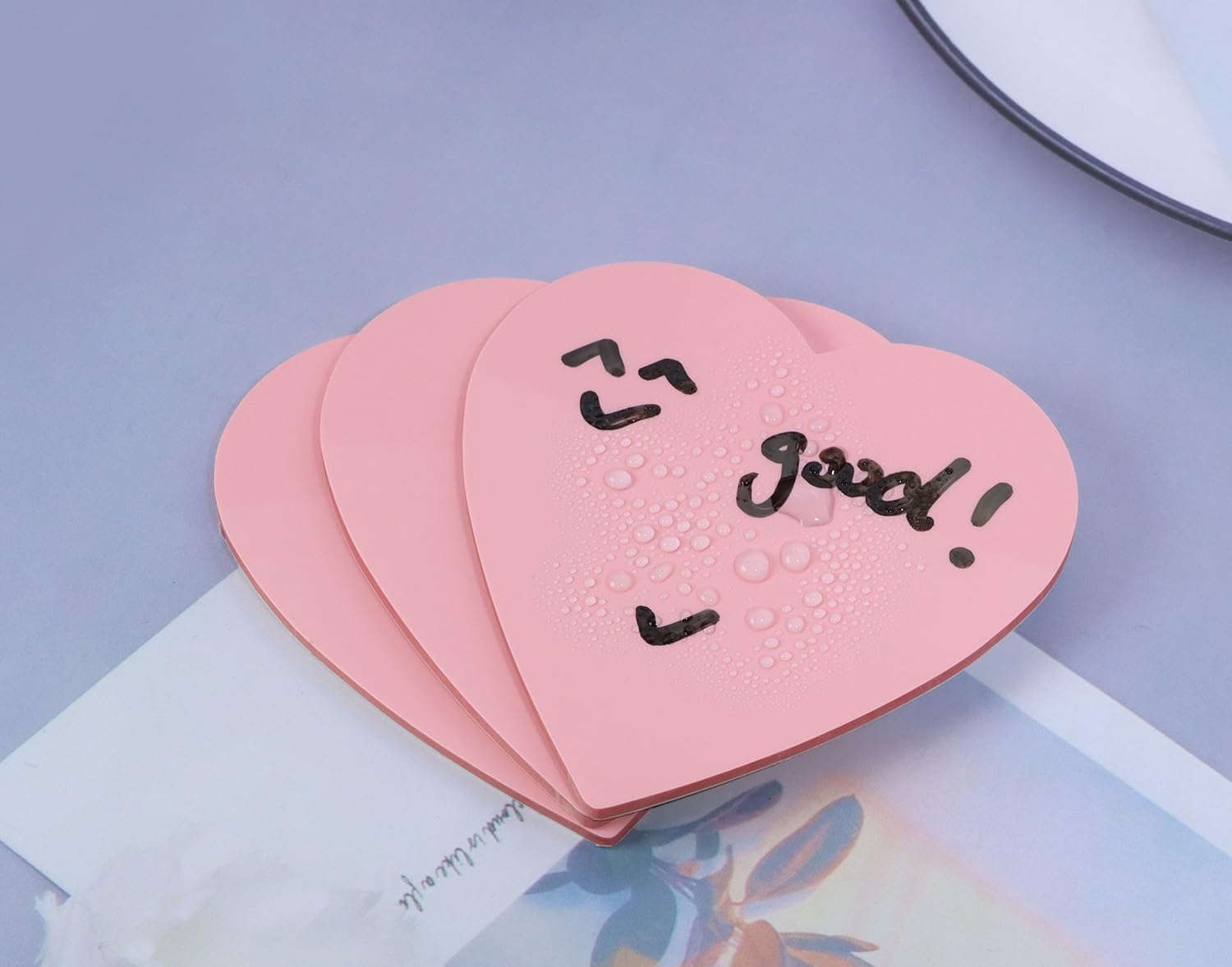 ONLYKXY 3 Pack Heart Shaped Transparent Sticky Notes 2.8X2.8In Waterproof Self-Stick Book Tabs 150 Sheets PET Markers Sticky Notes Pad (Pink) - Blue image number 6