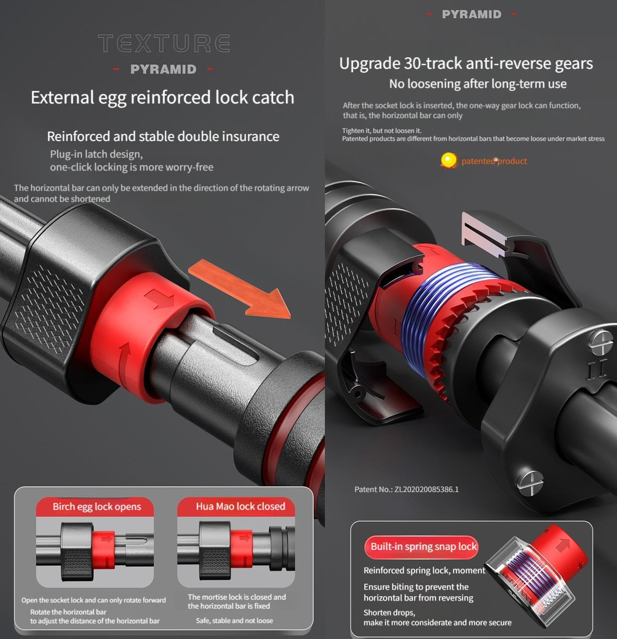 Adjustable Pull up Bar for Doorway, 1080KG Max Load Chin up Bar with 5-Lock & Anti-Slip, Adjustable 75-94Cm Width Locking Mechanism Pullup Bar ，No Drill No Punching，Home Gym Equipment for Strength Training