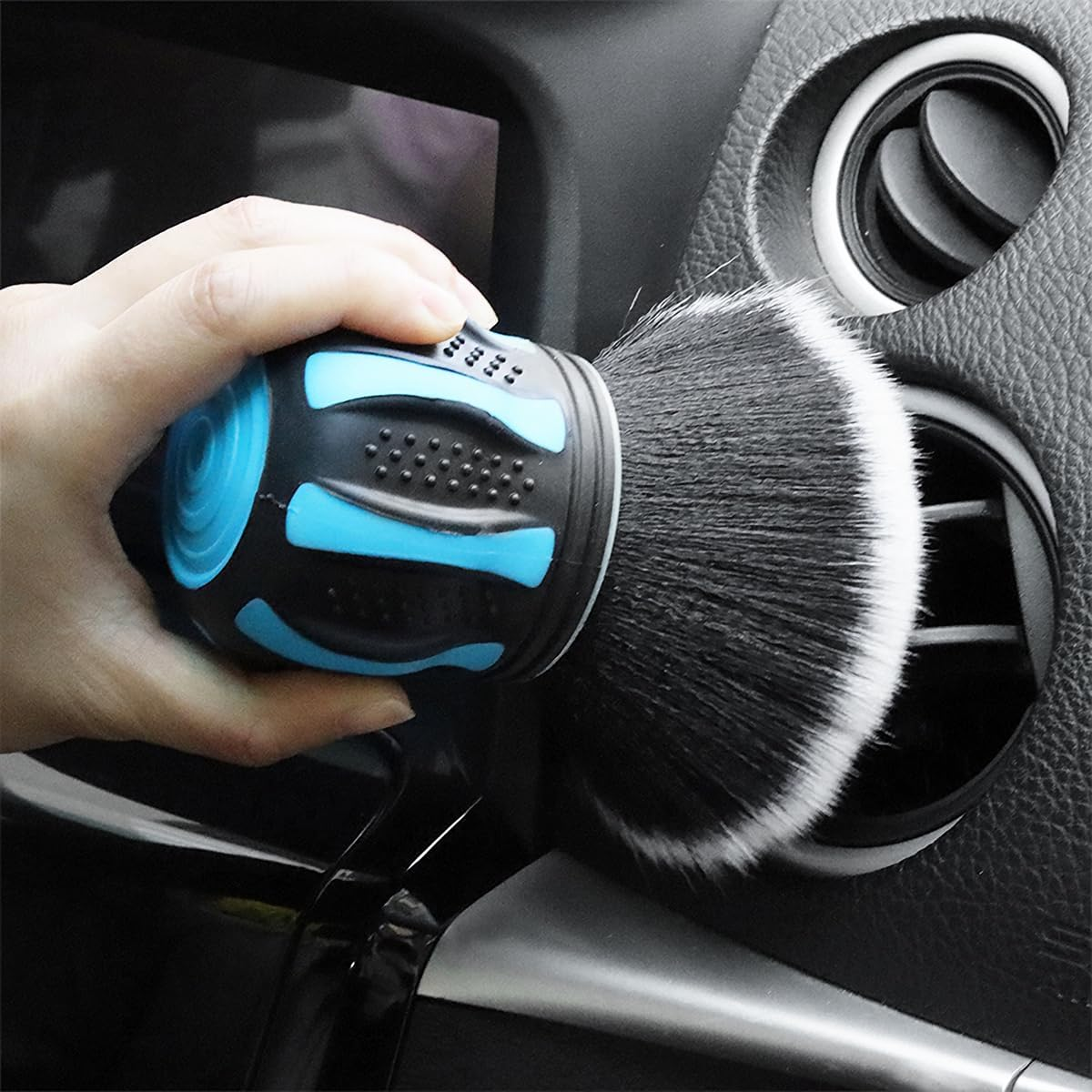AUCELI Car Detailing Brush, Ultra Soft Auto Interior Dusting Brush with Storage Rack, Car XL Synthetic Brush Cleaning Tool, Universal Covers Large Area inside or outside Vehicles (Red) - Blue image number 4