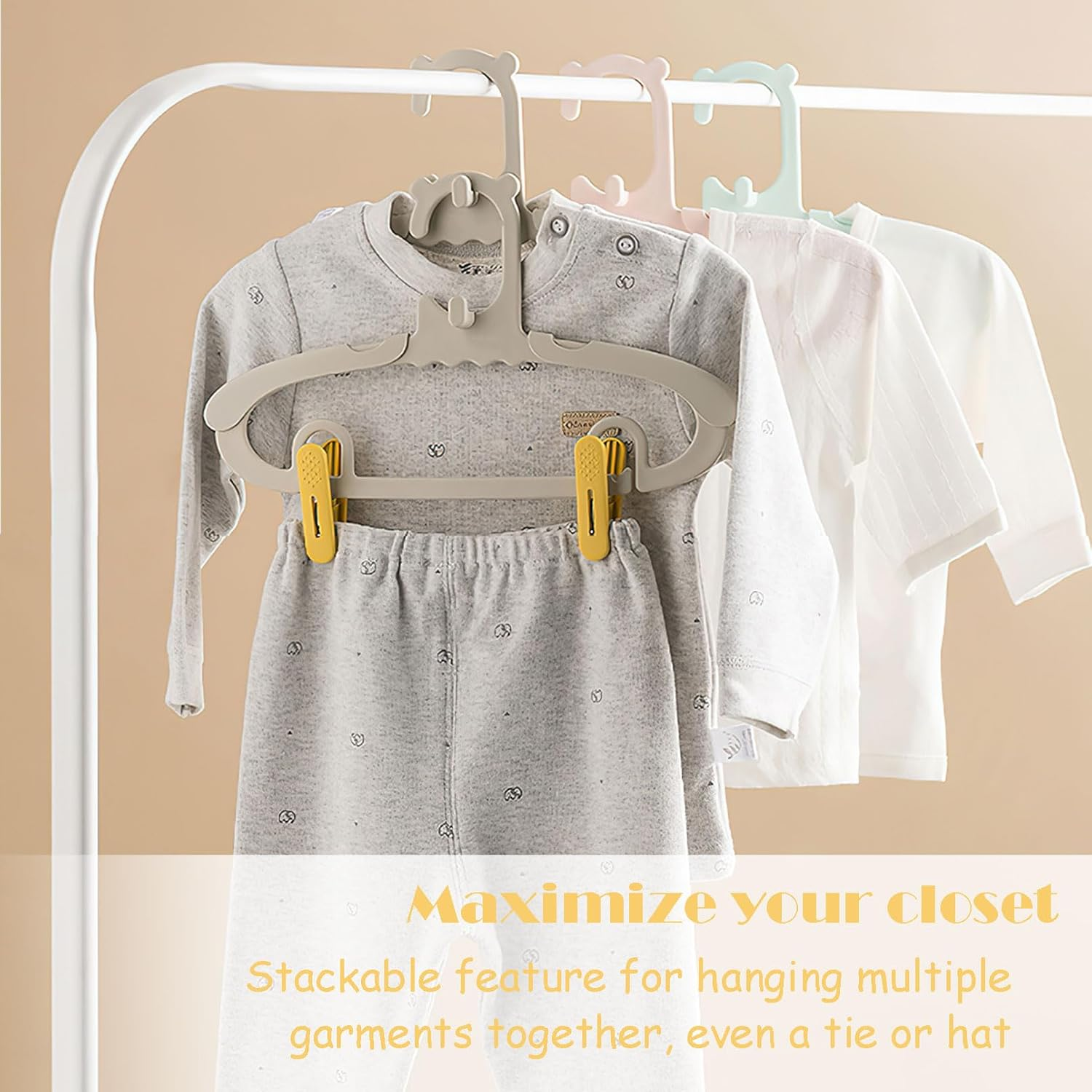 Hanger Clips and Hangers for Baby Kids Skirt Suit Pants Clothes Extendable and Adjustable Non-Slip Durable and Space-Saving Design (30 Hangers + 10 Clips) image number 6