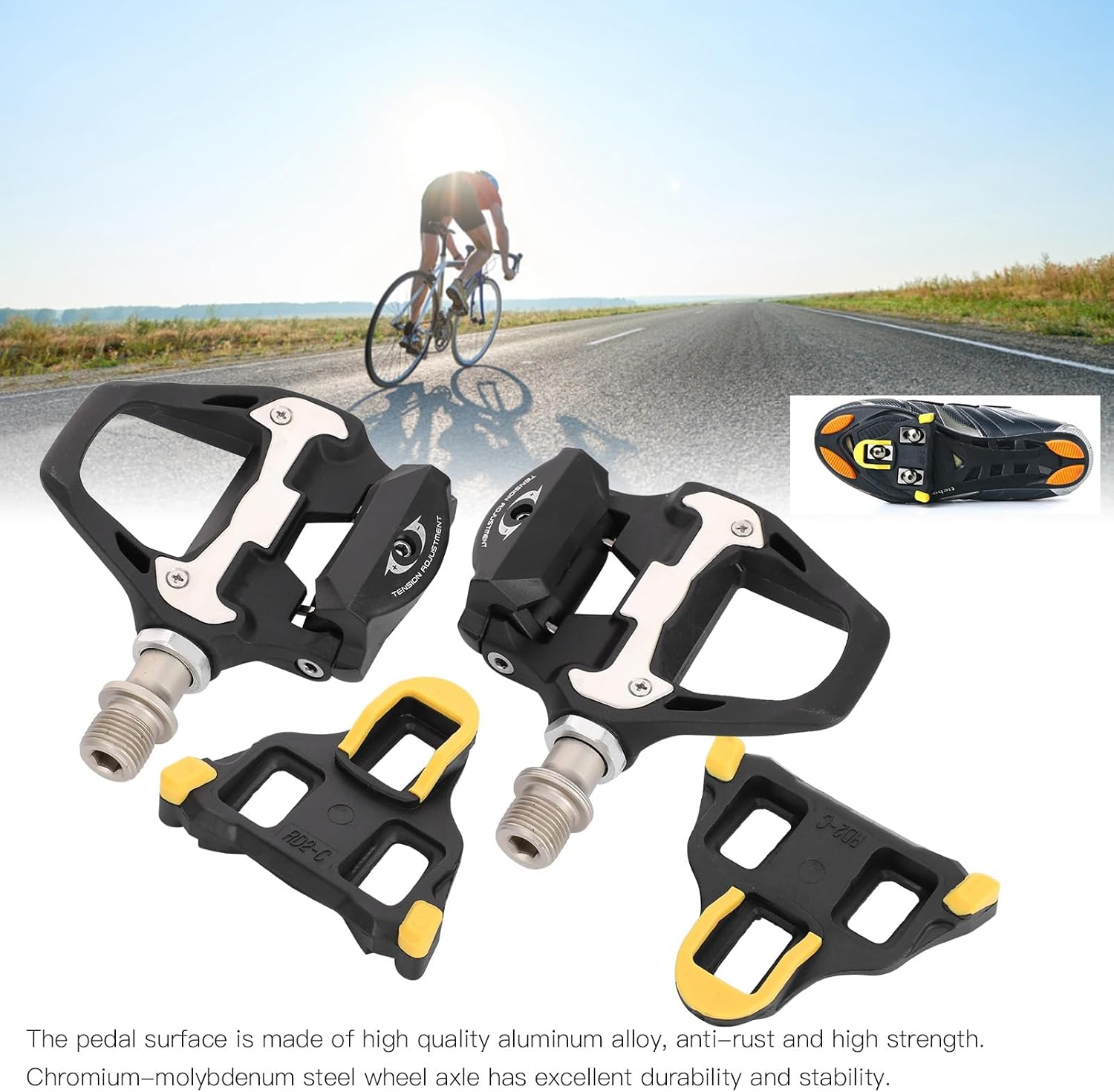 Bike Pedals, Mountain Bike Pedals of 9/16 Inch, Pedals with Removable Spanner and 1 Pair Lock Cleat, Wide Paltform and Lightweight of Fooker Pedals image number 1