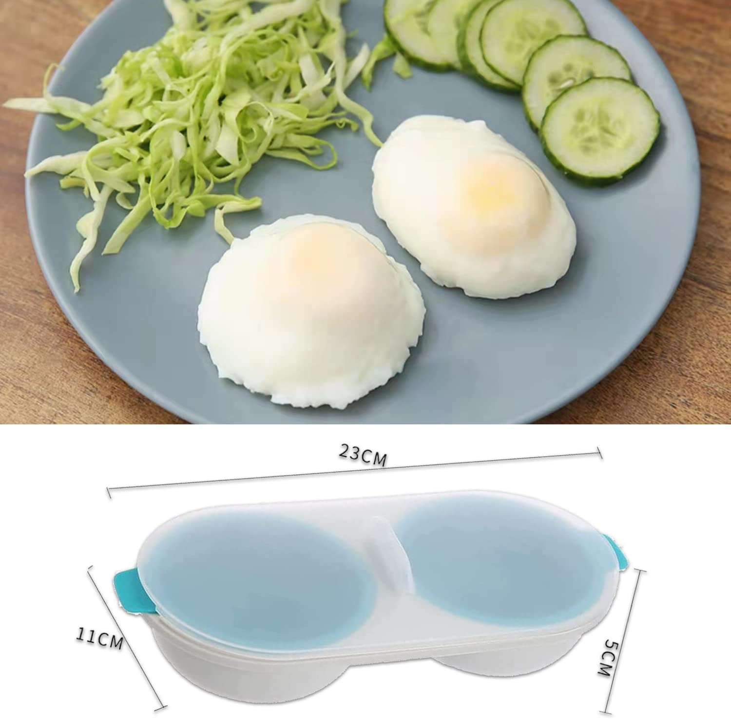 Microwave Egg Poacher, Silicone Draining Egg Boiler Double Cup Egg Boiler Non-Stick Egg Cooker Poached Egg Steamer Poached Egg Maker (Blue) image number 3