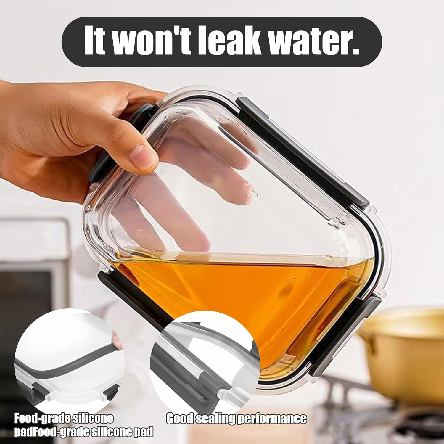 Glass Food Storage Containers,5 Pack Large Meal Prep Containers with Plastic Lids(1040Ml), Dishwasher, Microwave, Oven, & Freezer Safe,Glass Lunch Box for Kitchen Storage & Organisation image number 5