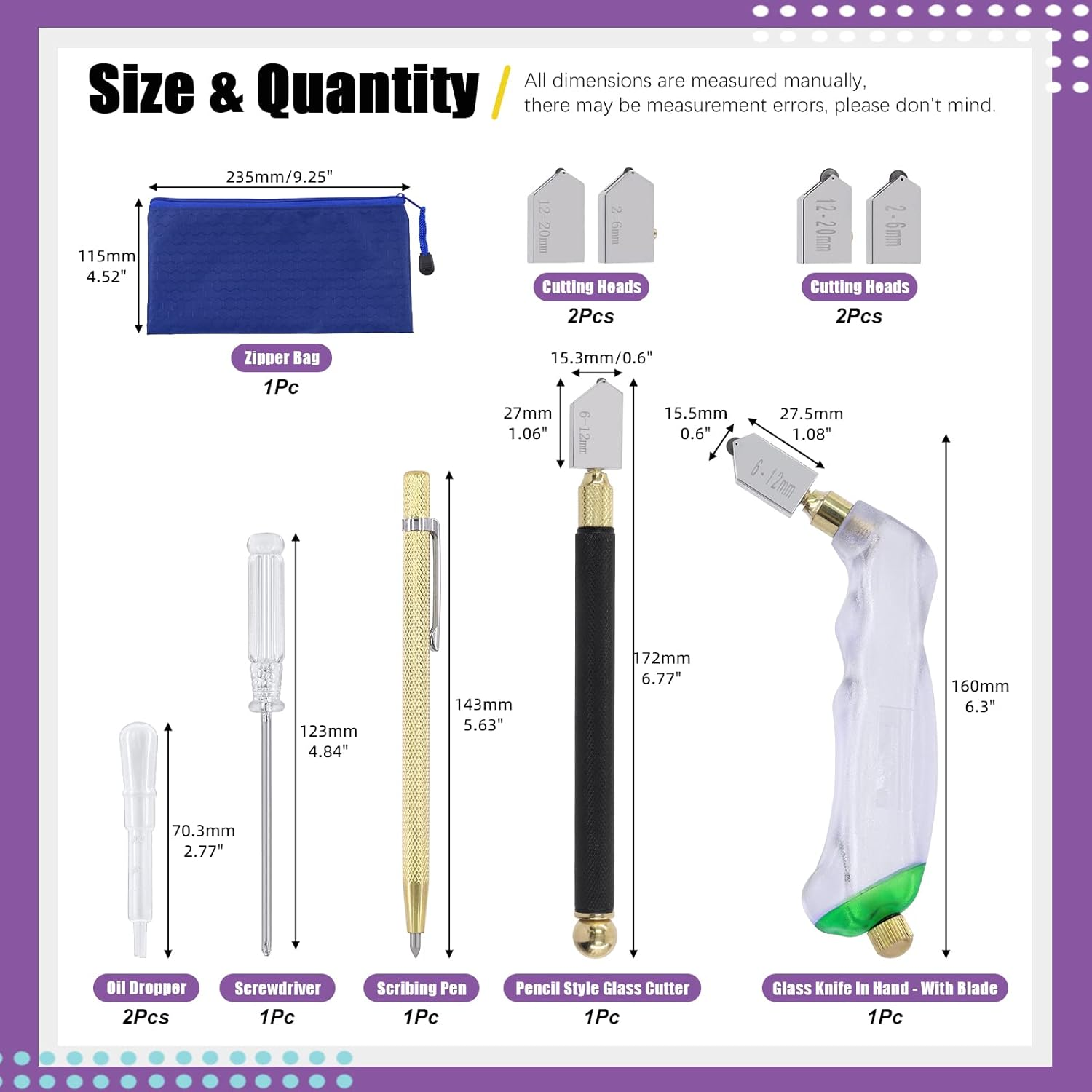 Swpeet 11Pcs 2Mm-20Mm Glass Cutter Pistol Grip and Ergonomic Grip Tungsten Carbide Glass Cutting Tools with Oil Dropper and Pen Glass Cutter Assortment Kit, Professional Stained Glass Cutting Tool image number 4