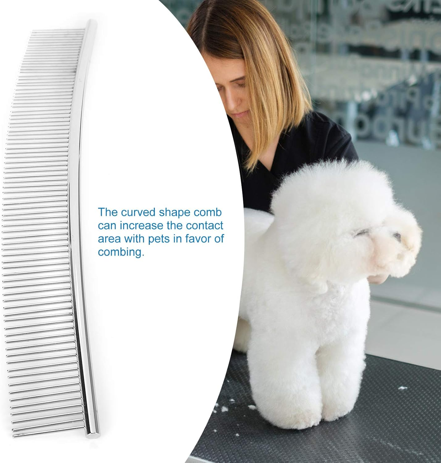 Pet Comb for Remove and Knots, Curved Pet Hair Comb with Stainless Steel Teeth Ideal for Cats and Dogs Dense Teeth Type Pet Grooming Comb image number 4