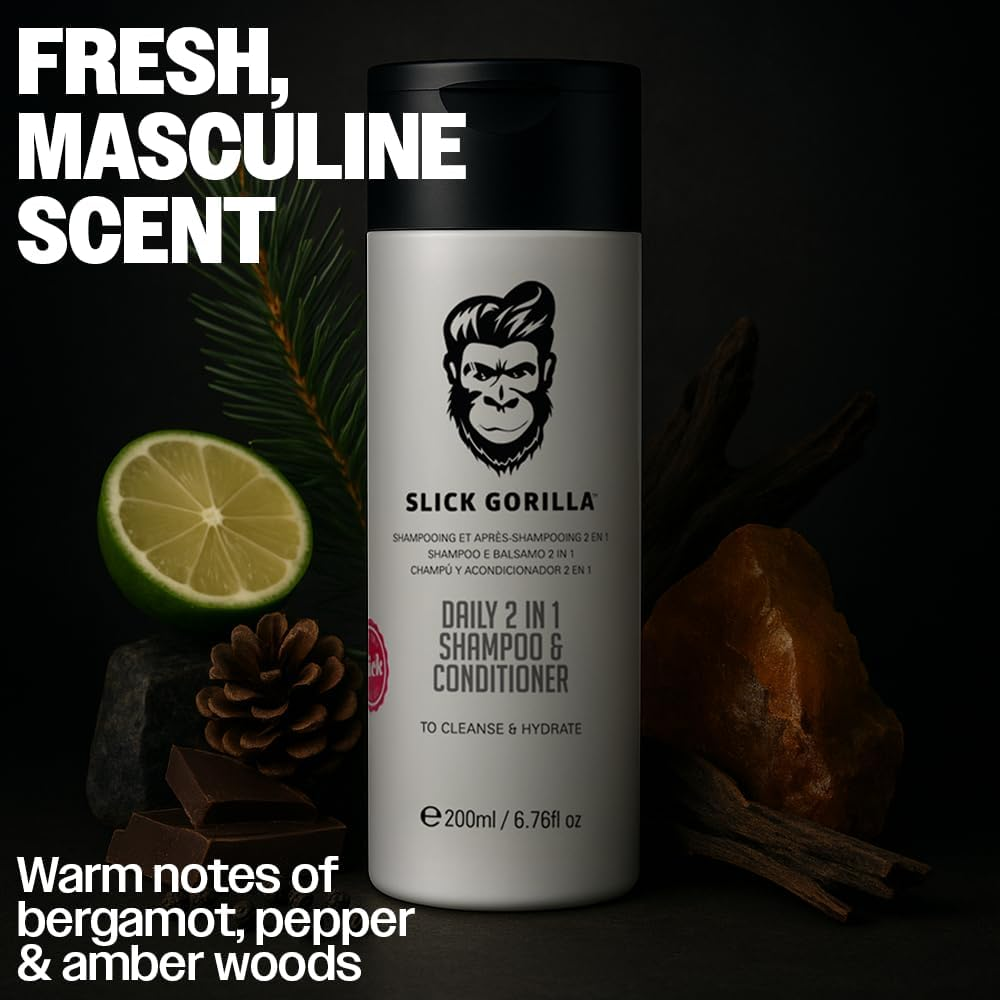 Slick Gorilla 2 in 1 Shampoo and Conditioner for Men 200Ml / 6.76 Fl Oz | Cleans, Strengthens, Hydrates | Infused with Natural Ingredients | Healthy Fresh Hair | All-In-One Daily Grooming Solution image number 5
