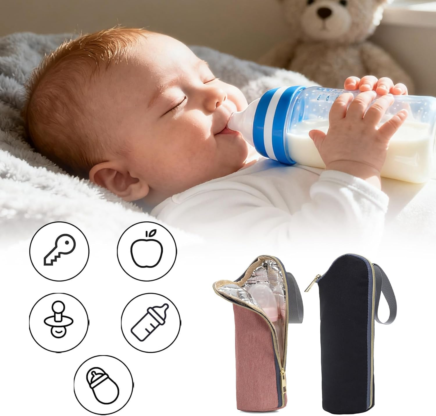 2Pcs Breast Milk Storage Bag, Portable Baby Bottle Bag, Baby Bottle Warm Bag and Breast Milk Small Cooler Bag Bottle Bag, Travel, Stroller (With Hook) image number 5