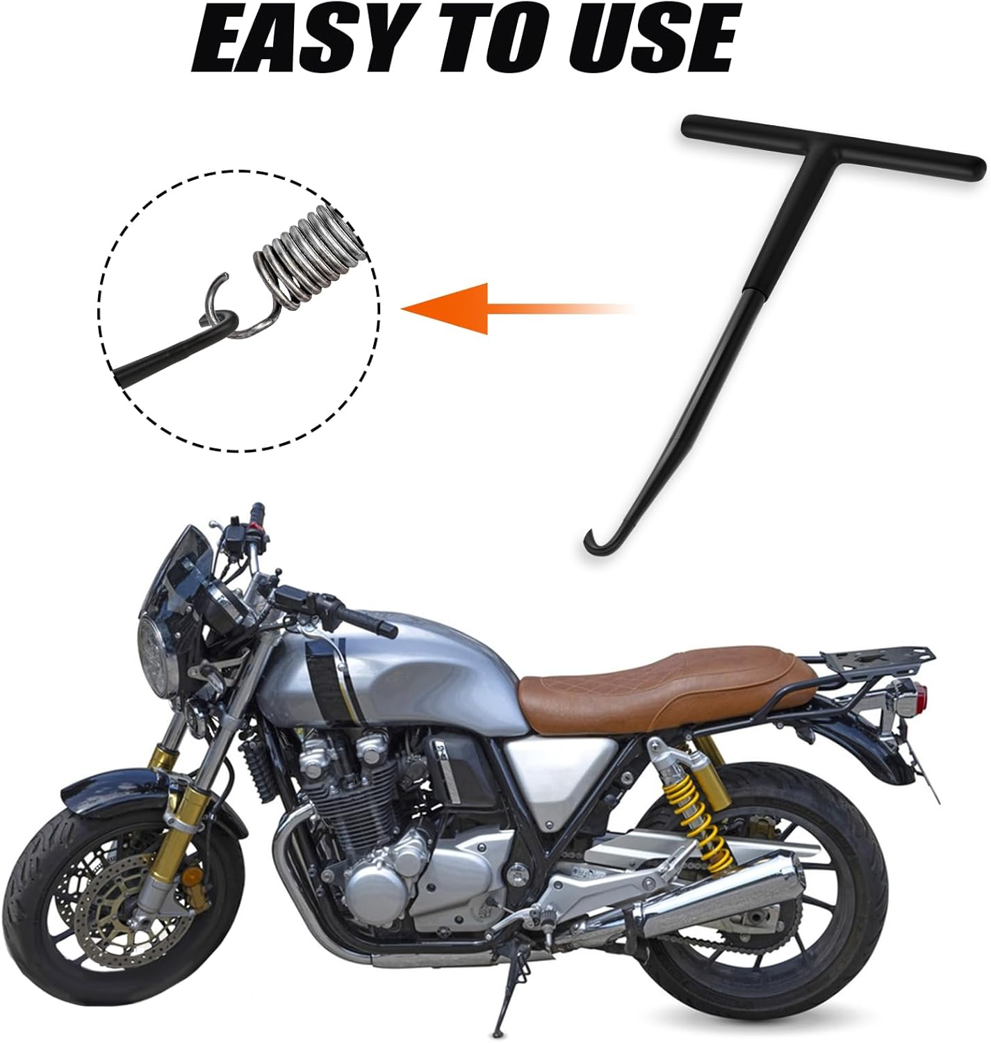 Motorcycle Exhaust Spring Hook Black T Handle Exhaust Spring Hooks Puller with Rubber Coating for Motorcycle Dirt Bike Removal Installation image number 2