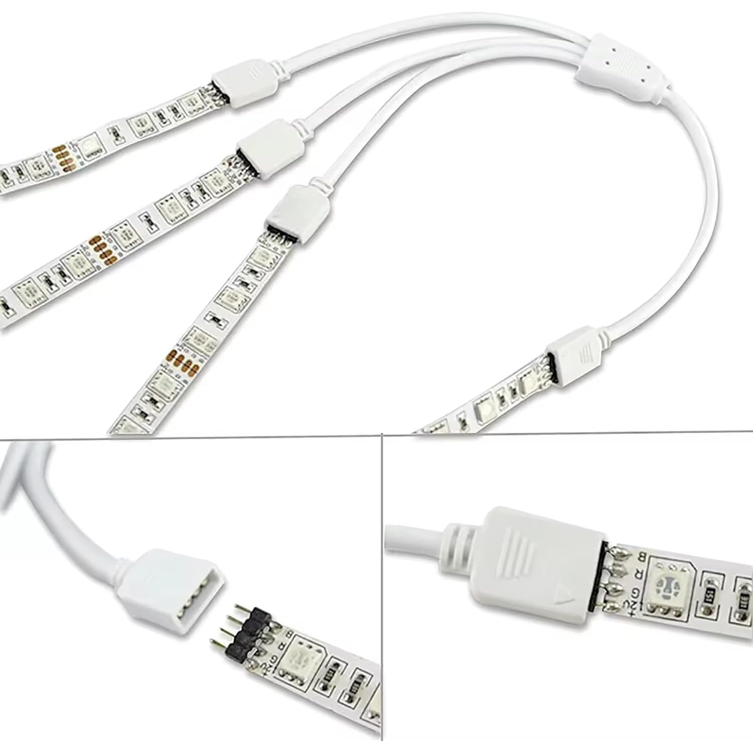 Clearhill 2 Packs (1To3) 4 - Pin RGB LED Strip Light Splitter and Extension Cable - Compatible with 5050/3528 RGB LED Strips, Durable PVC Insulation, 30Cm Length image number 6