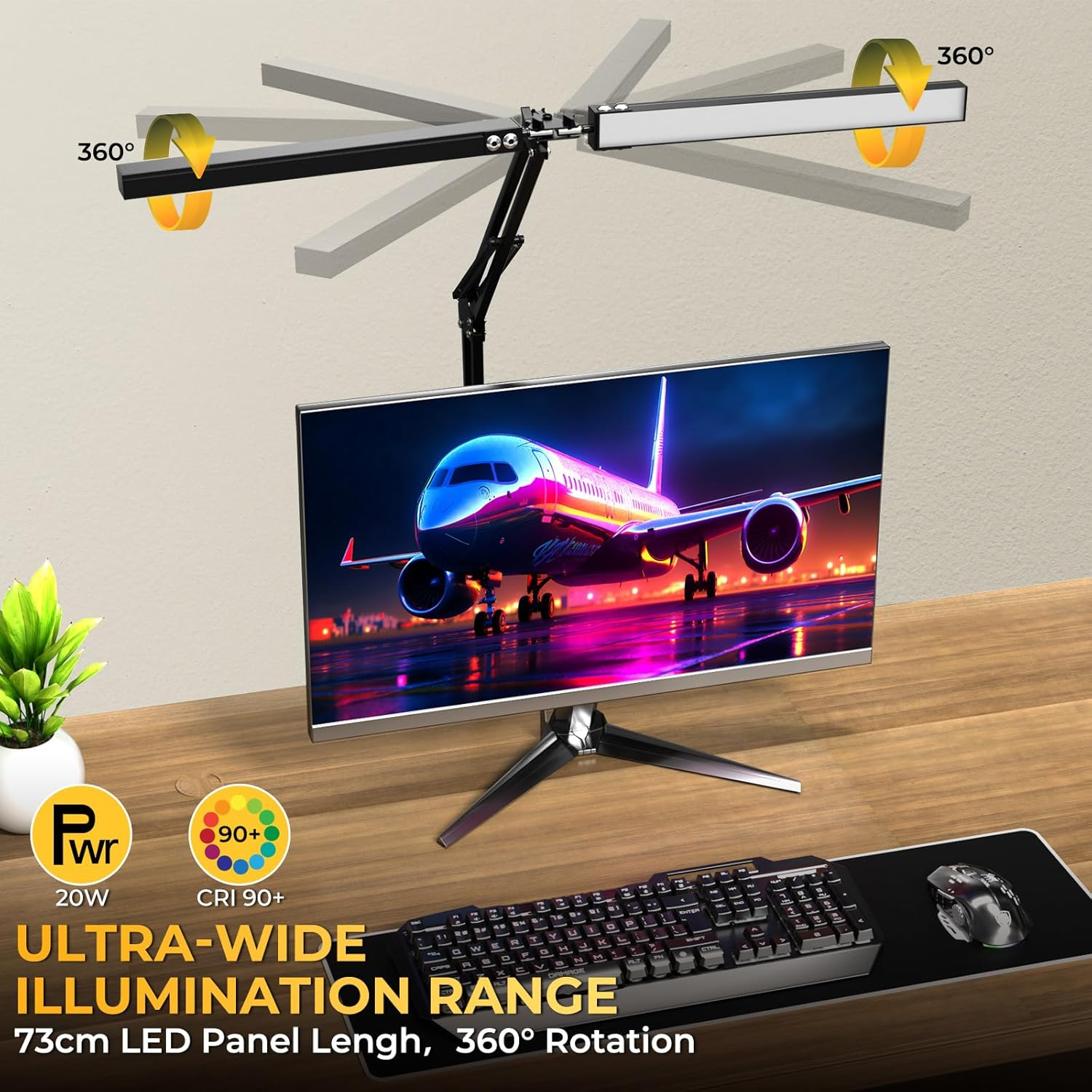 LED Desk Lamp, Double Head Table Lamp, Clampable, Adjustable Swing Arm, 2400 LM, 5 Colour Temperature Modes, Timer and Memory Function, Easy to Install - for Office, Reading, Black image number 2