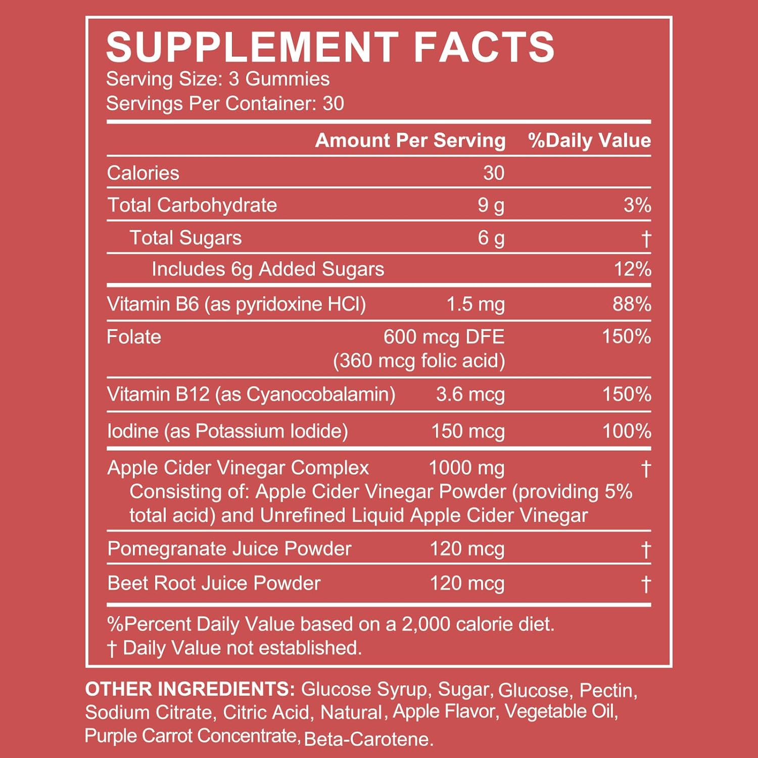 Apple Cider Vinegar Gummies 1000Mg | with the Mother | Added B Vitamins, Iodine, Beetroot & Pomegranate | Great-Tasting Daily Supplement | 90 Gummies