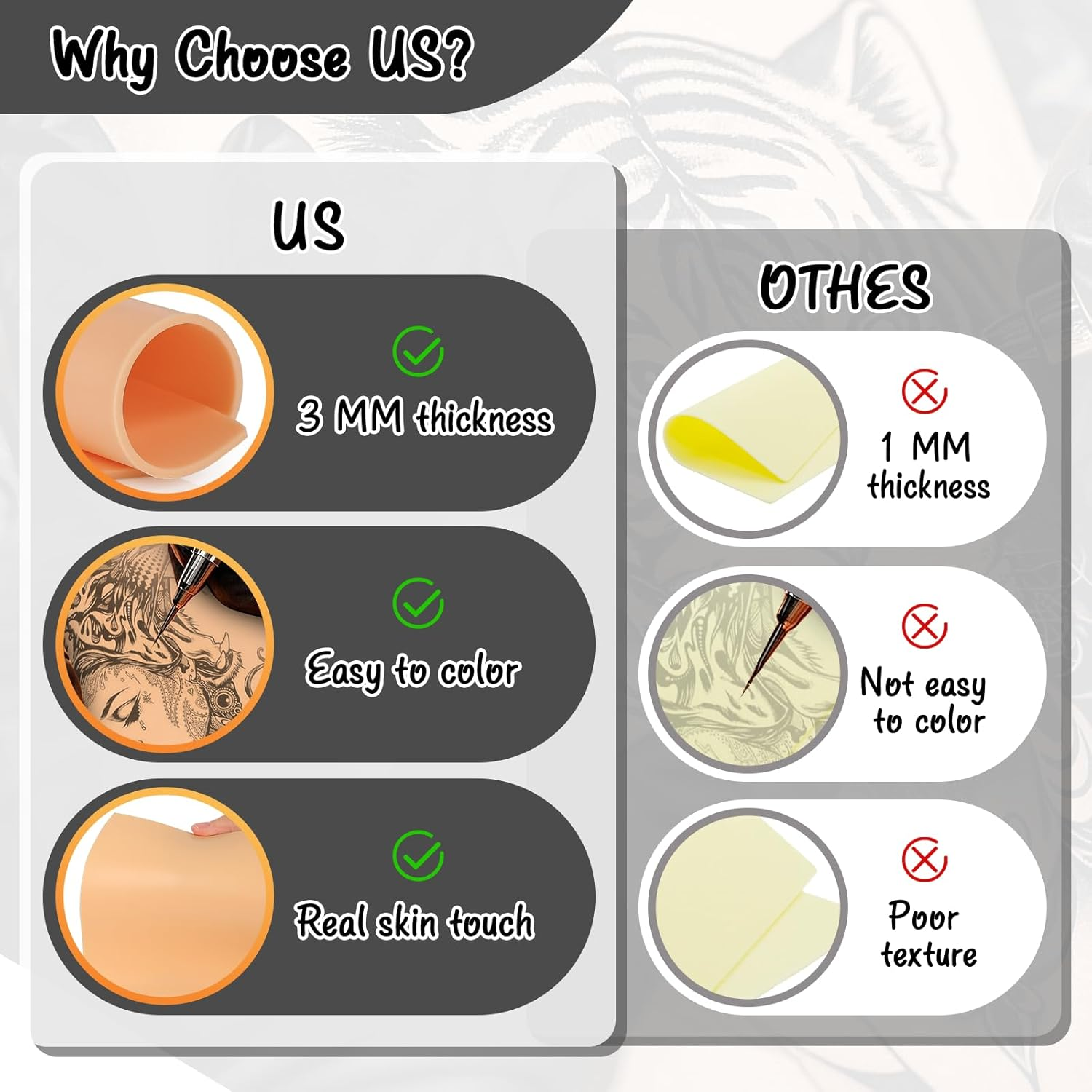 Practice Skin for Tattooing 3 MM, Thicker Design with a Realistic Feel and Easy to Color, Fake Skin Tattoo Perfect for Both Professional Tattoo Artists and Beginners. (14 PCS) - 6 Pcs image number 7