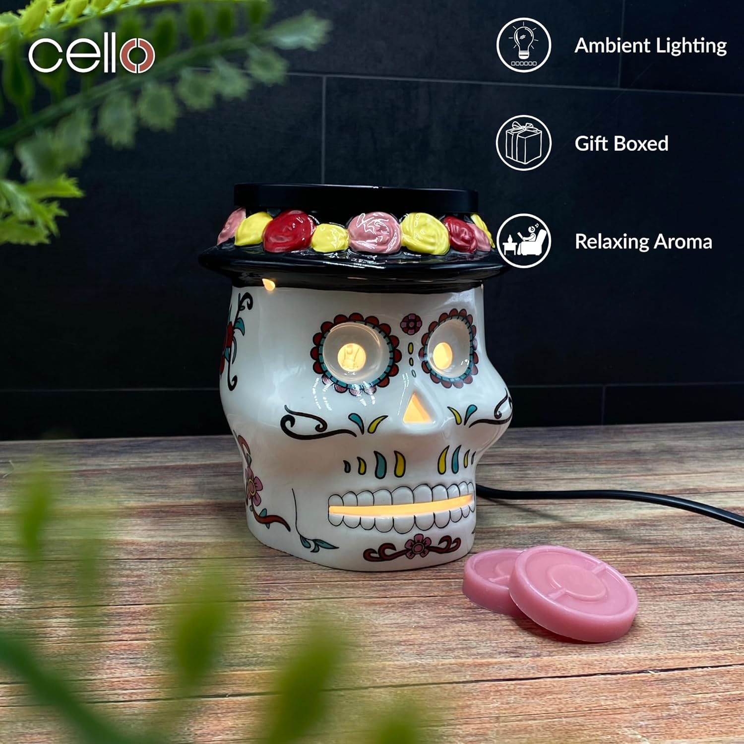 Cello Sugar Skull Electric Melt Burner - Wax and Oil Burner, Gothic Home Decor, Skull Ornament for Home Fragrance and Essential Oils image number 4