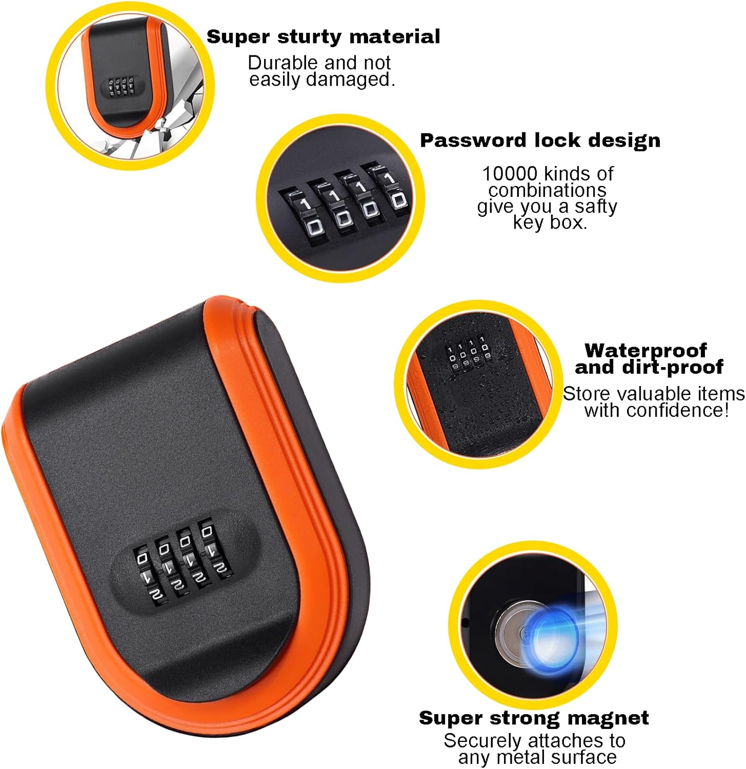 Rylaxzon Magnetic Key Holder with Combination Lock - Waterproof Outdoor Key Lock Box for Cars (Orange) image number 5