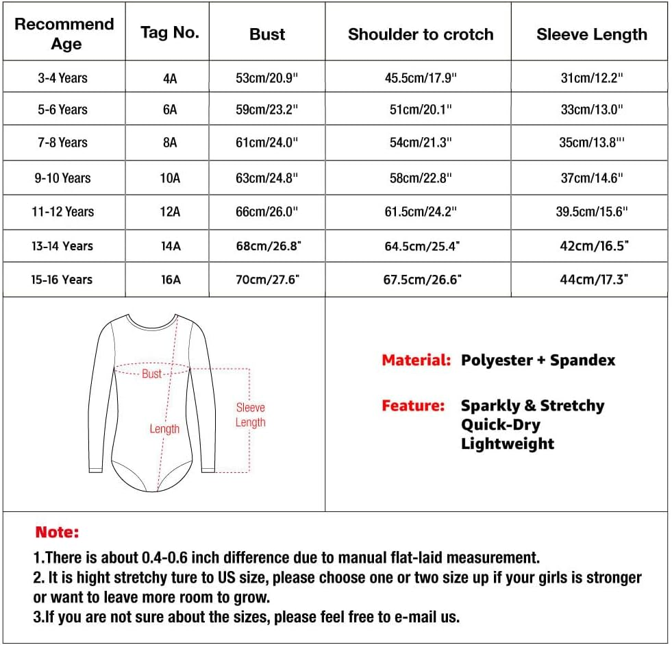 XFGIRLS Gymnastics Leotards for Girls Long Sleeve Sparkle Leotards Shiny Athletic Ballet Dance Leotards 3-14 Years image number 4