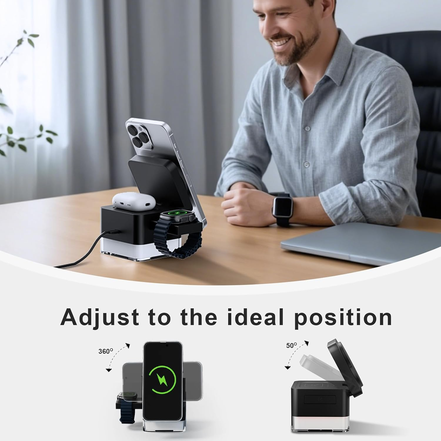 4 in 1 Magnetic Wireless Charging Station,Wireless Charger Stand with Night-Lamp,3-In-1 Charger Dock for Iphone 16/15/14/13 Pro Max,Apple Watch, Airpods & Multiple Devices image number 5