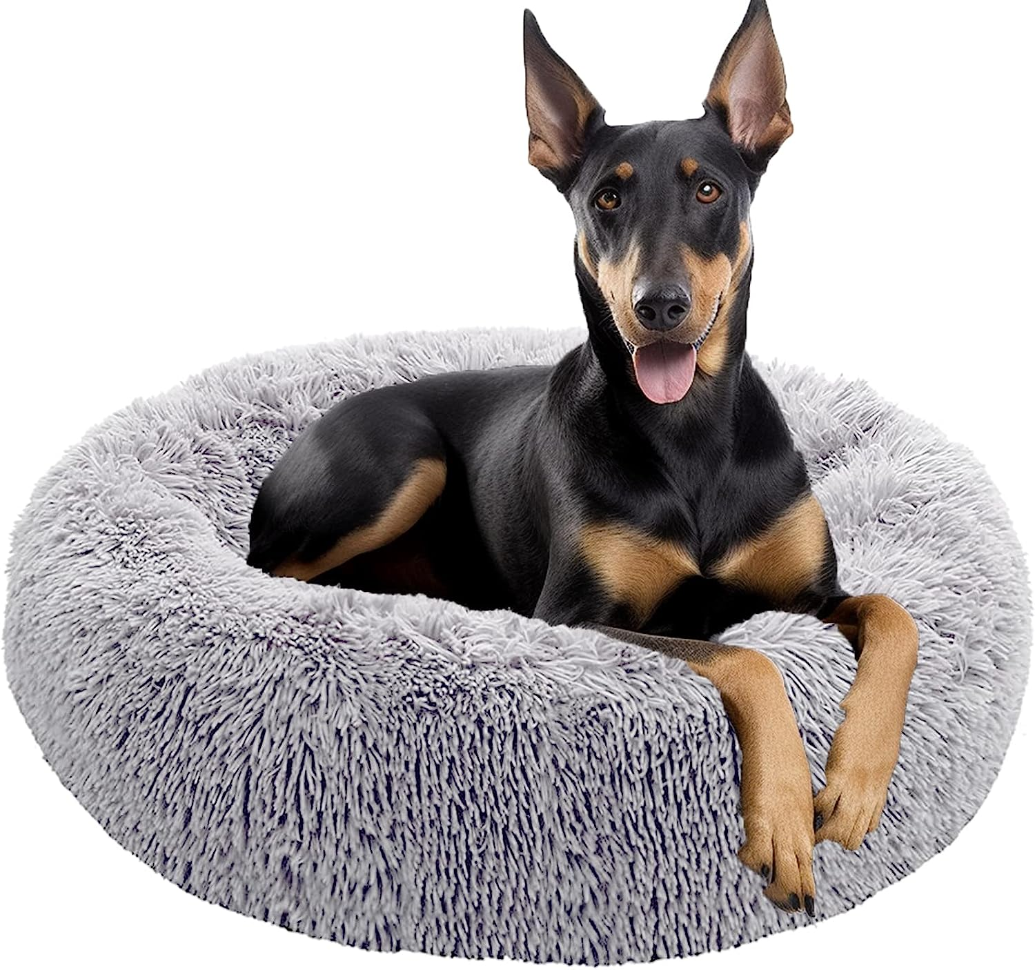USOR Calming Dog Bed for Large Dogs, Anti-Anxiety Donut Dog Cuddler Bed, Disassemble and Washable 100Cm Extra Large Pet Bed, Warming Cozy Soft Dog Bed, Fluffy Faux Fur Plush Dog Cushion Bed Light Gray image number 1