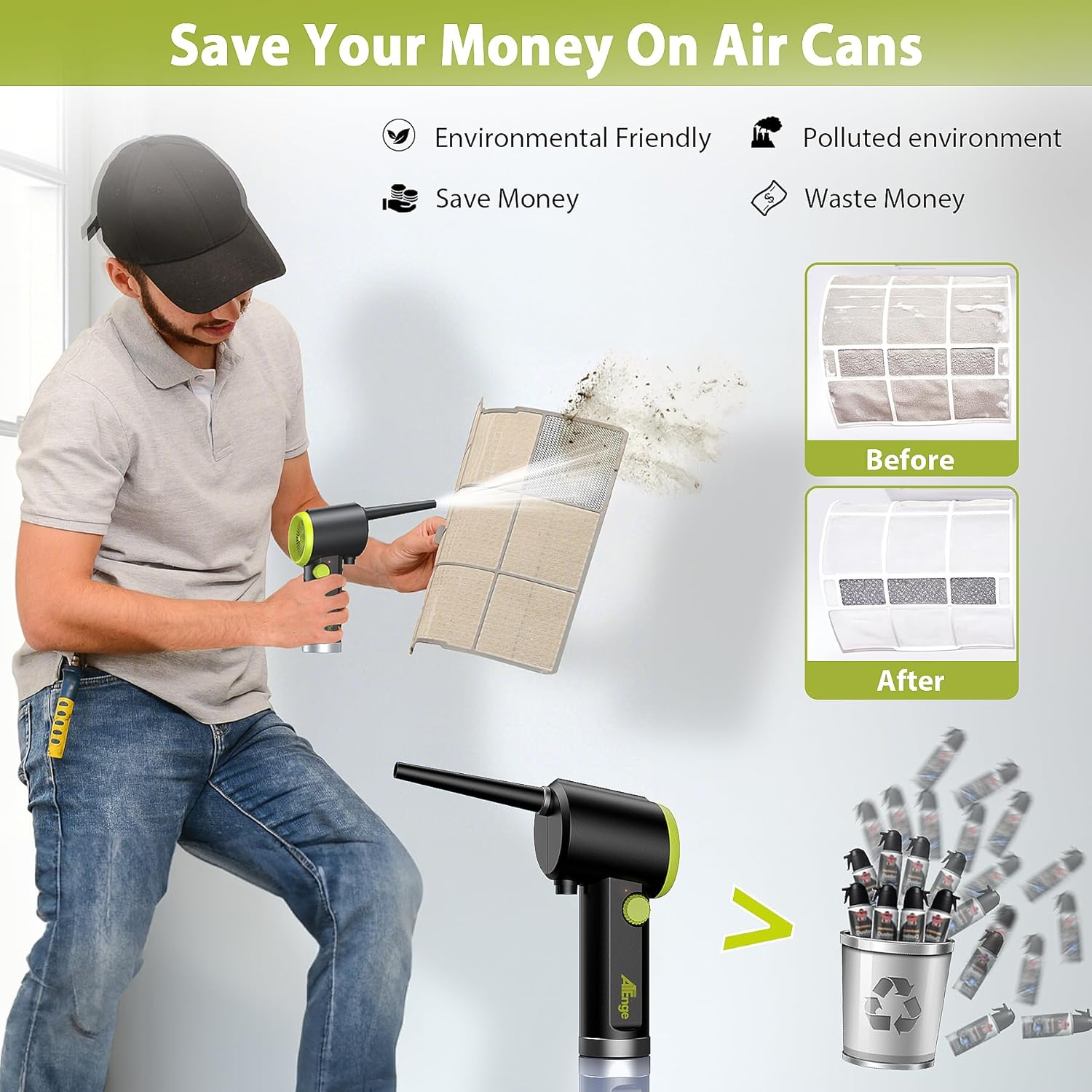 Compressed Air Duster, Electric Air Duster, Handheld Cordless Air Duster, Stepless Speed Motor, 6000Mah Rechargeable Air Blower, Type-C Fast Charge, for Computer, Keyboard, Pet House image number 6