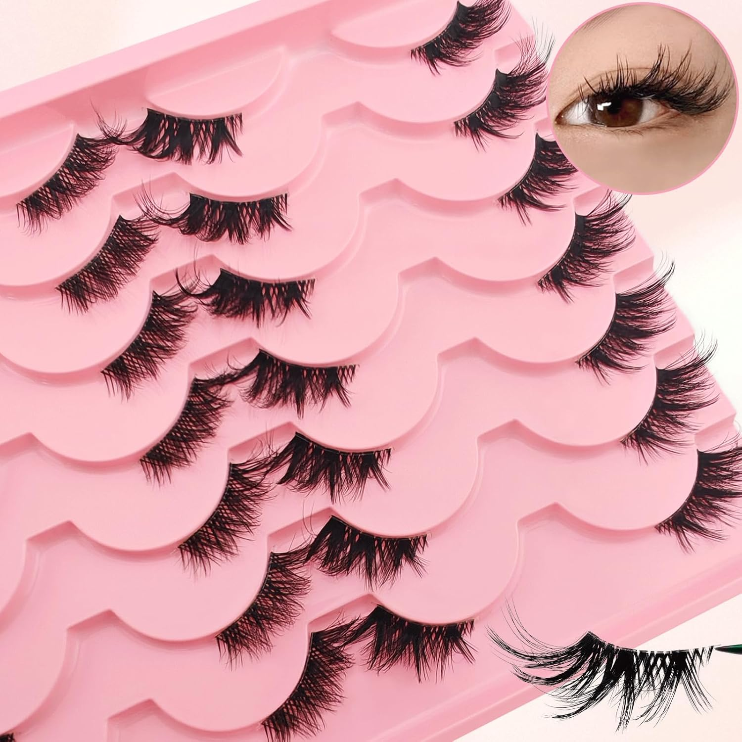 14 Pairs Clear Band Half Eyelashes, Cat Eye, 2 Styles Mixed 12 Mm Short Cat Eye Artificial Eyelashes, Natural Look, 1/2 Corner False Eyelashes, 3/4 Corner Eyelashes (14P-CZ05+29) image number 5