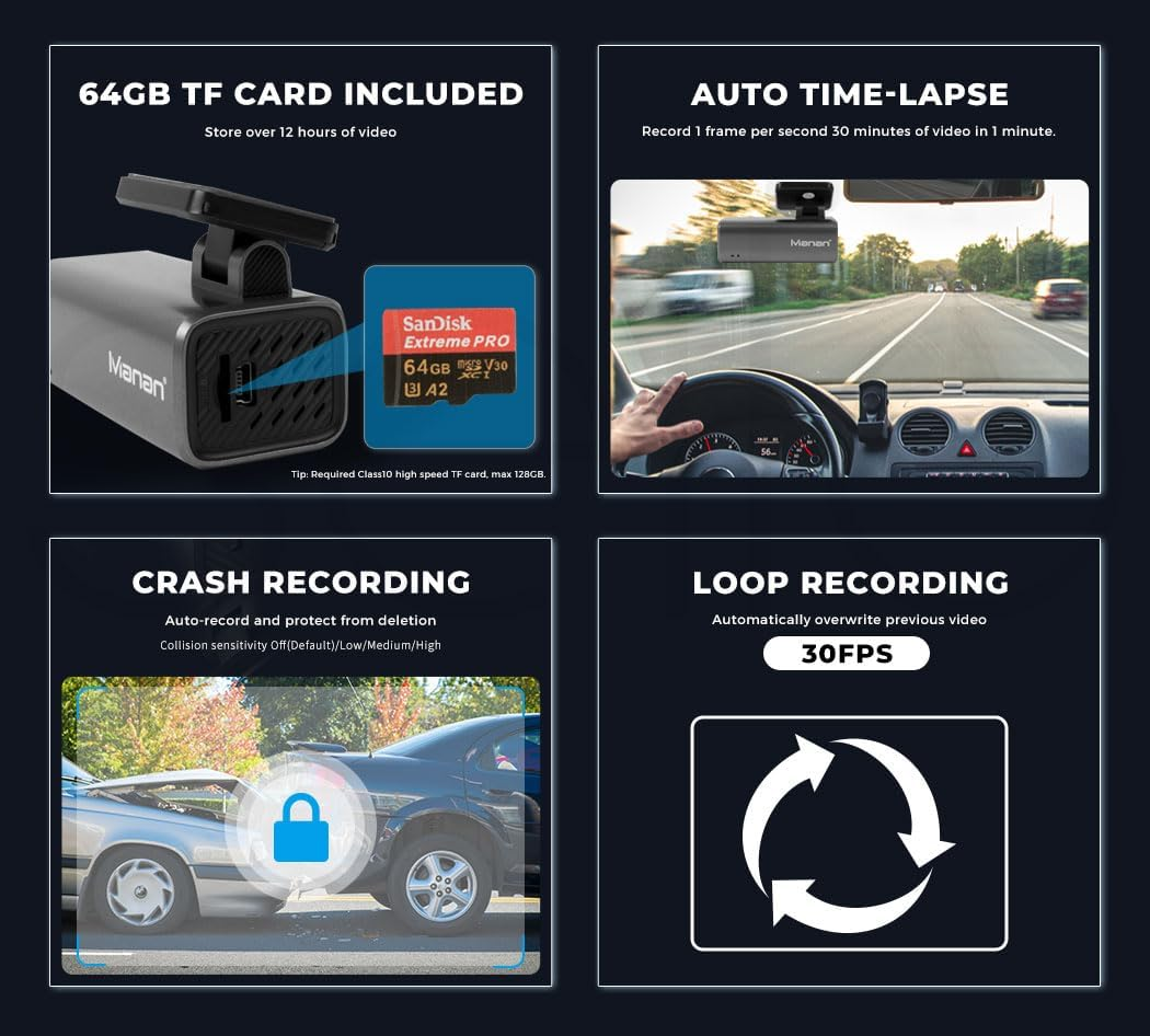 Manan Dash Camera 4K Wifi UHD Front Car Recorder Voice Control Night Vision 64G image number 5