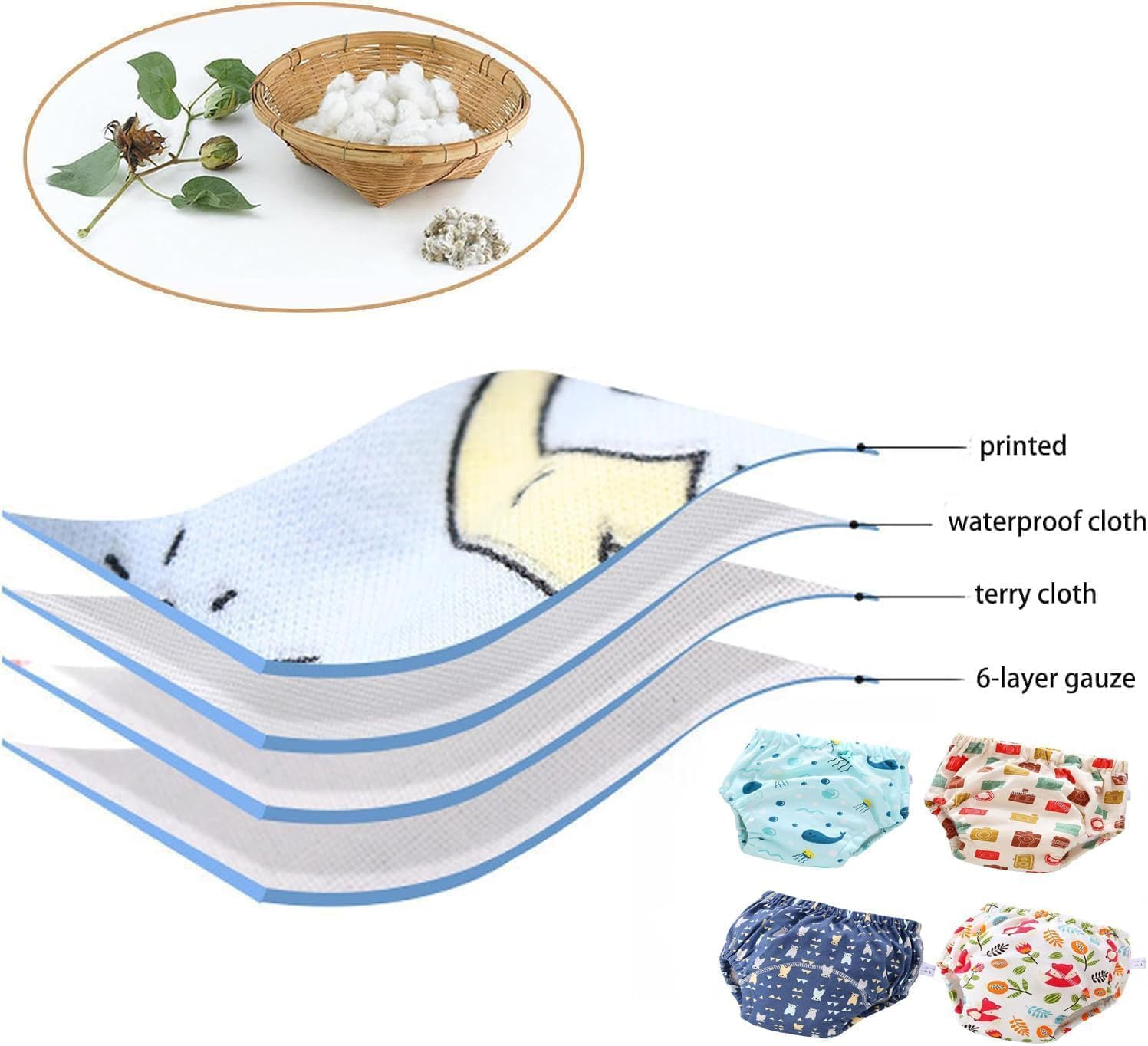 Potty Training Pants for Boys and Girls, 100% Cotton Reusable Toddler Underwear, Soft Absorbent Leak-Proof Pee Pants, Washable Potty Training Underpants for Toddlers (D, Small) image number 4