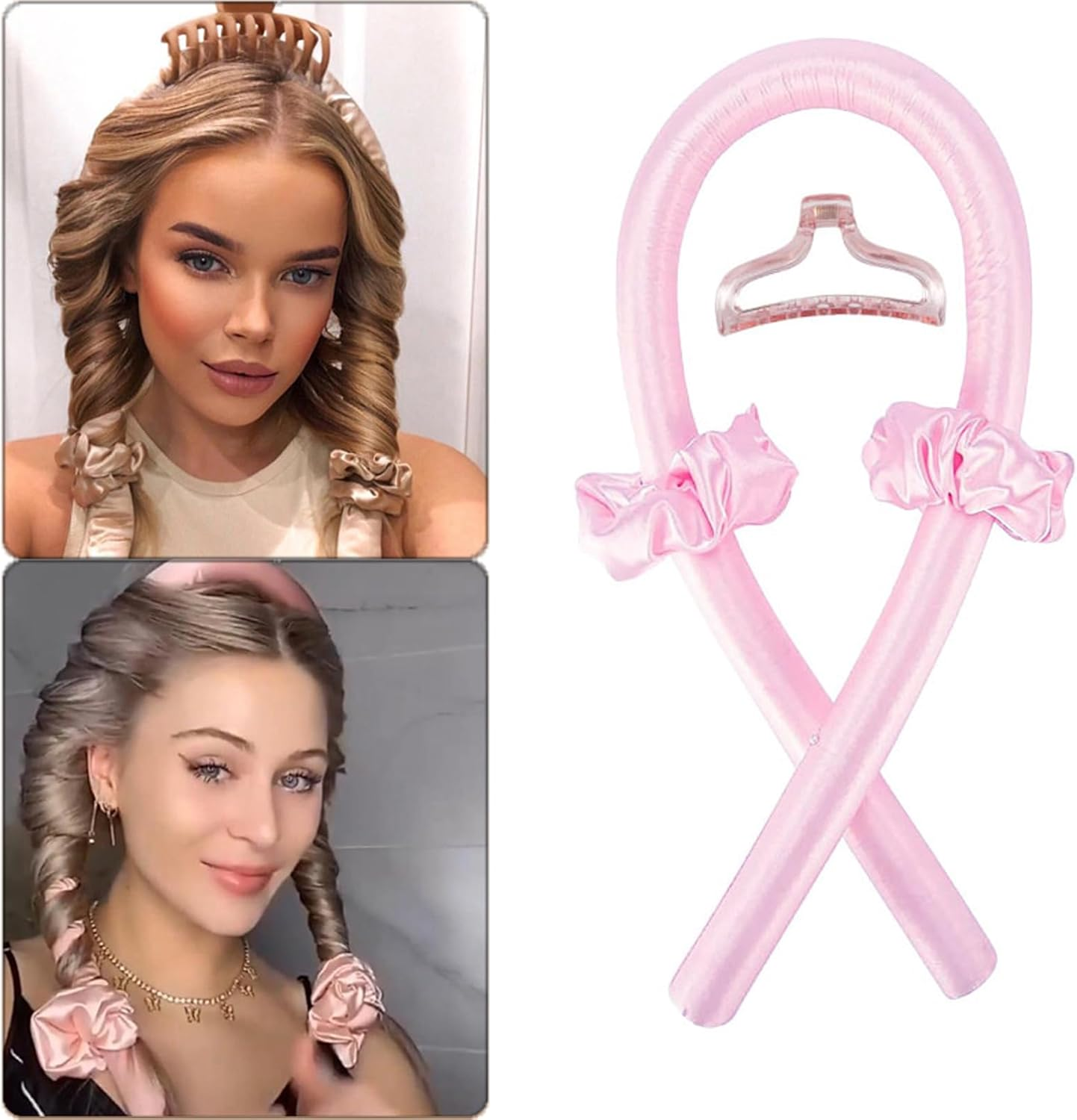WUDQIJI Curlers Curls without Heat Heatless Curls Band Wave Formers Overnight Curlers Overnight Heatless Hair Curler Overnight with Hairpin for Long Medium Hair (Pink) image number 6