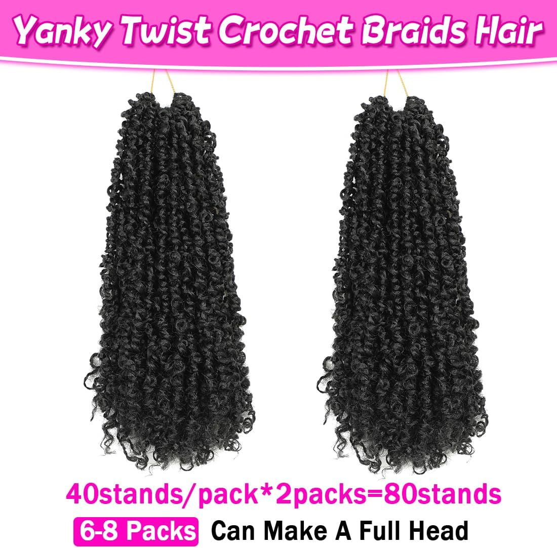 Youngther Yanky Twist Crochet Hair Pre Twisted Fluffy Spring Twist Curly Crochet Hair Pre Looped Synthetic Hair Extensions 12 Inch 1B Pack of 2 image number 7