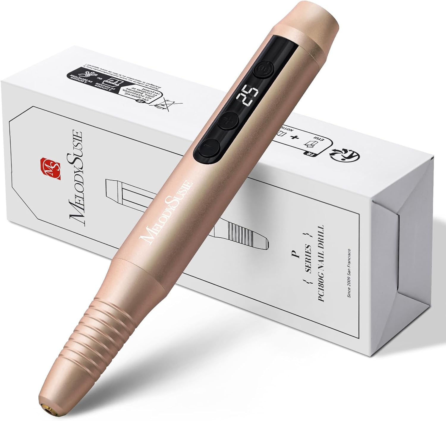 Melodysusie Electric Nail Drill,Cordless Nail File for Acrylic Gel Nails,Pc180G 25,000RPM Professional Portable Nail Drill Efile Manicure Pedicure Polishing Tool with Nail Drill Bits,Sanding Bands