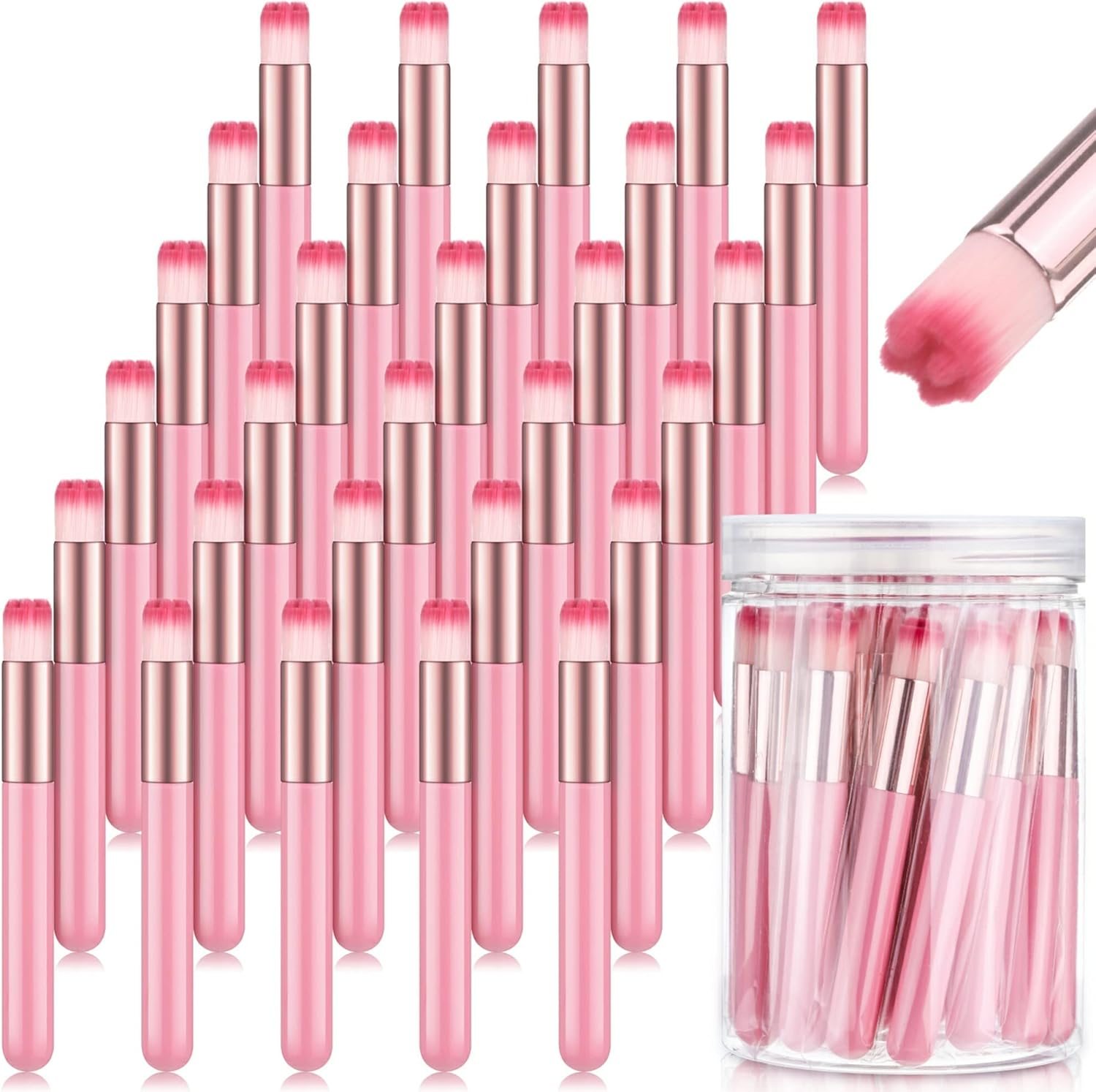 30 Pieces Red Flower Head Lash Shampoo Brush with Container, Eyelash Extension Cleanser, Nose Pore Deep Cleaning Tool, Peel off Blackhead Remover for Facial Cleansing, Pink Handle image number 4