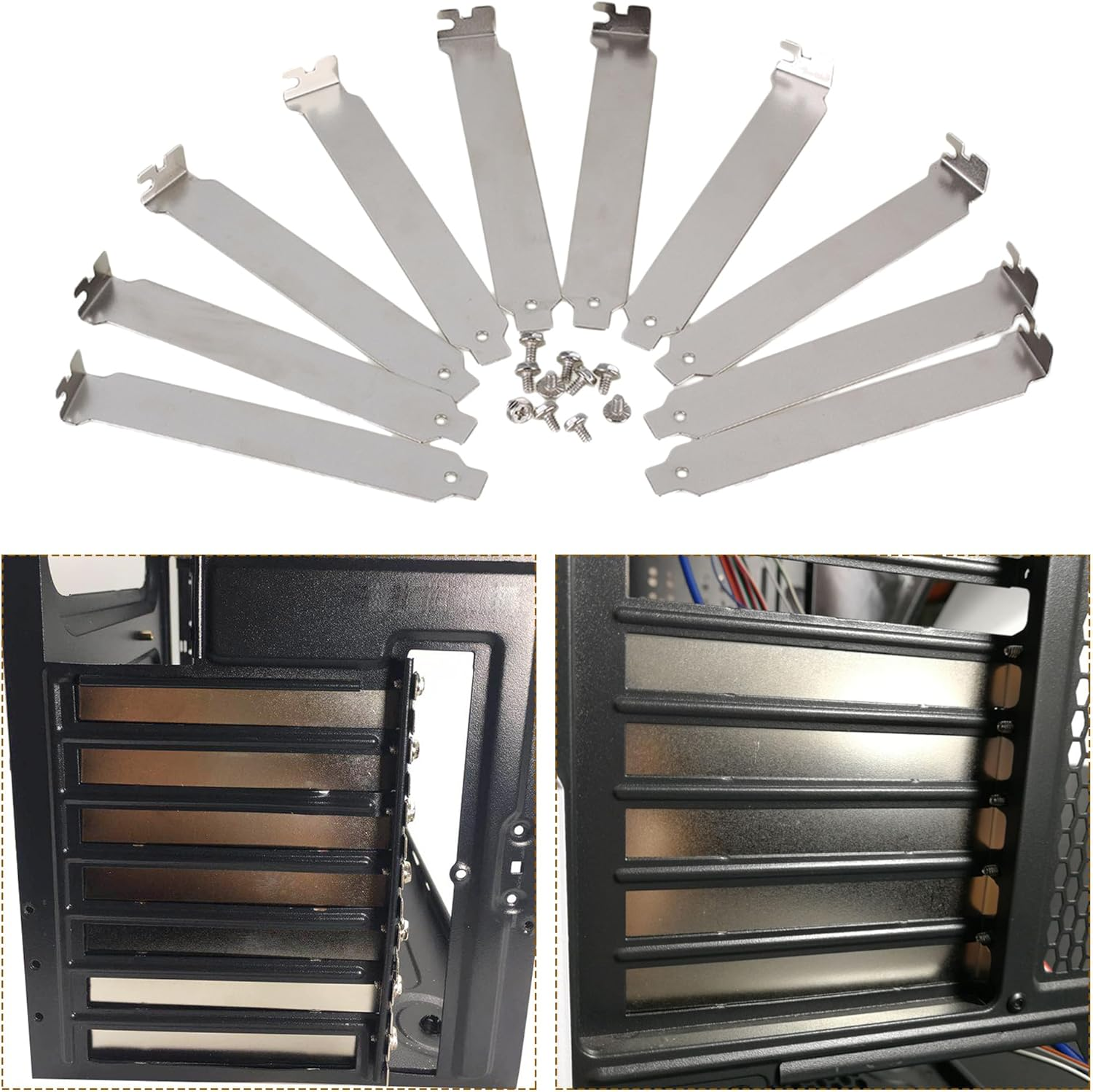 RDEXP 12X2Cm Silver Stainless Steel Computer Case Rear Slot PCI Bracket Blank Filler Cover Plate Flat Section with Screw Set of 10