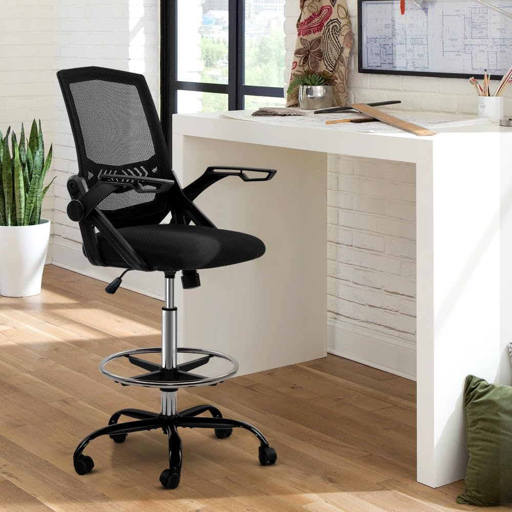 Artiss Ergonomic Office Chair Mesh Computer Desk Chairs Veer Drafting Stool with Height Adjustable Seat, High Back and 360&deg;-Swivel Seating Black for Gaming Room Executive Home image number 6