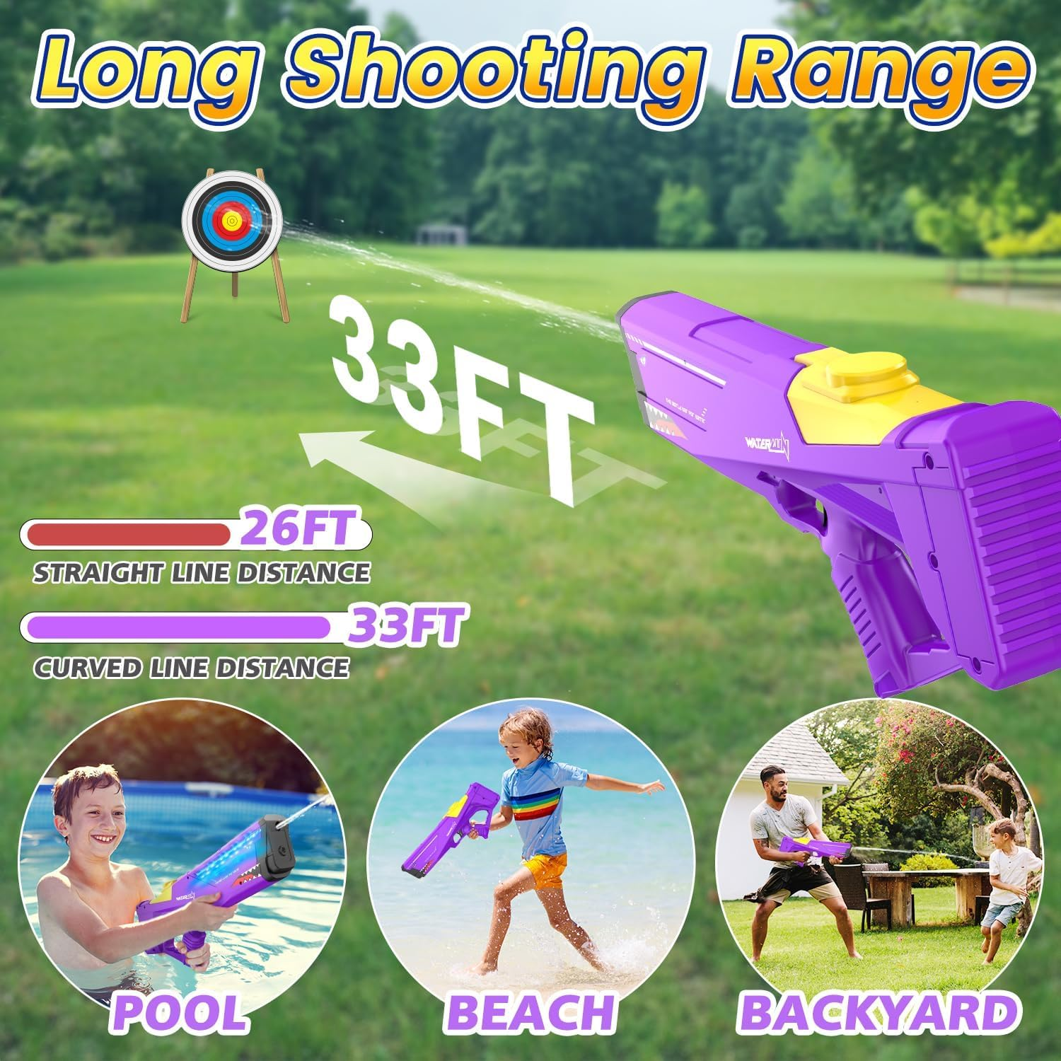 Eaglestone Shark Electric Water Gun for Kids,Automatic Water Squirt Gun with Cool LED Light,Up to 33FT Shooting Range,1500Mah Large-Capacity Battery,Summer Pool Favor,Outdoor Beach Pool Toys image number 1