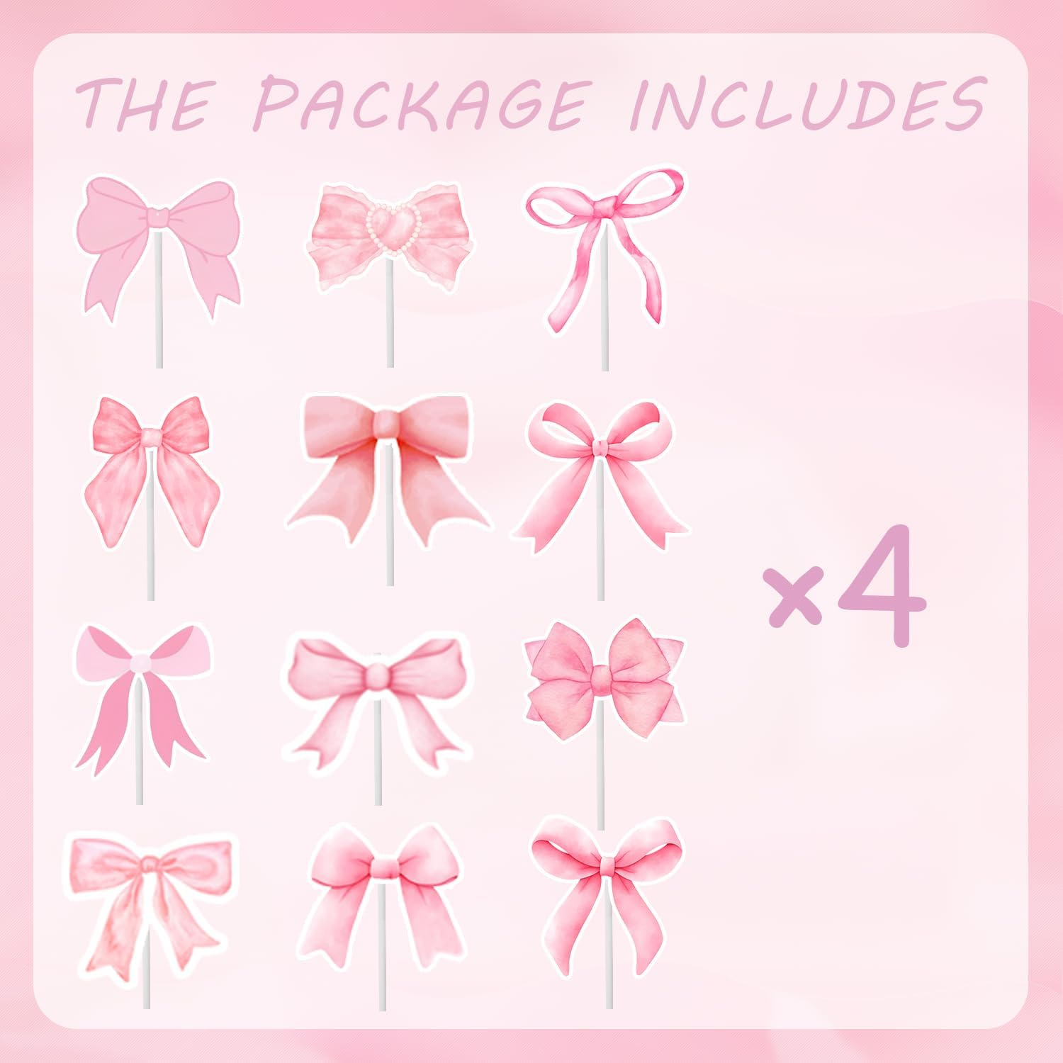 24PCS Coquette Bow Cupcake Toppers, Pink Bow Coquette Birthday Cake Decorations for Bachelorette Bridal Engagement Wedding Girl Baby Shower Bow Theme Party Decor image number 4