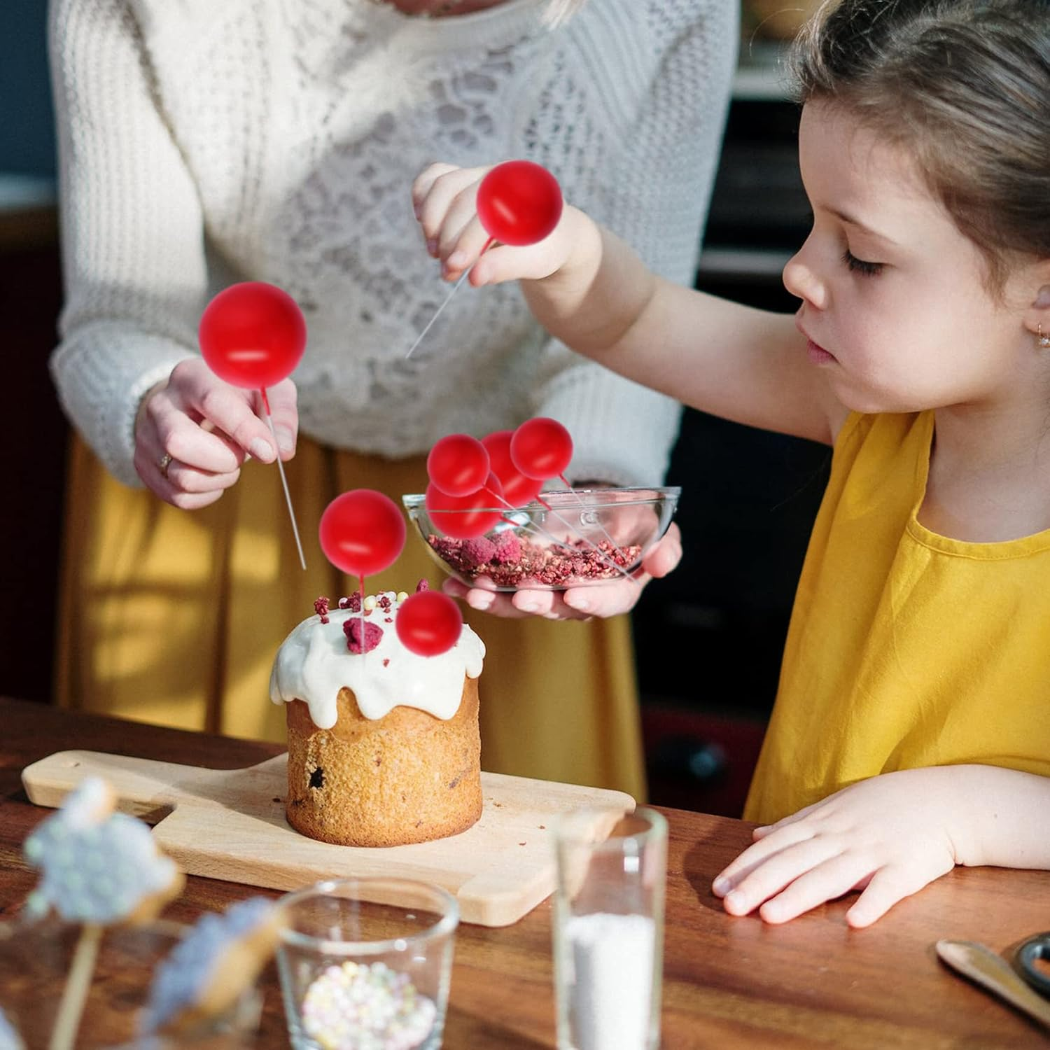 30Pcs Mini Balloon Cake Topper, round Foam Cupcake Topper Ball Cake Decoration,Diy Cake Insert Topper for Birthday Anniversary Graduation Party Decor Red - Blue image number 4
