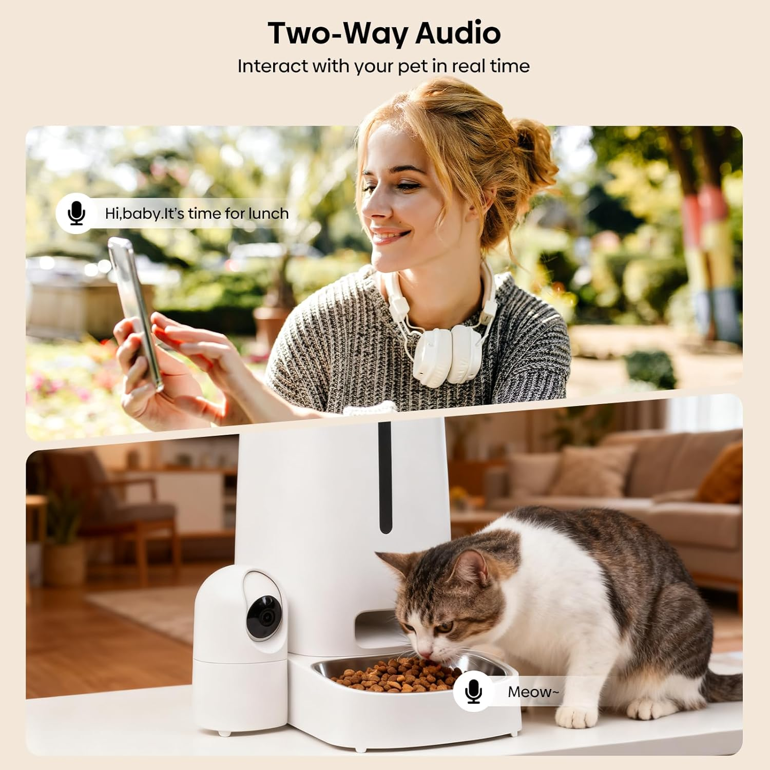 Advwin Automatic Cat Feeder with Rotating Camera, 1080P HD Video with Night Vision, 5G Wifi APP Pet Feeder for Cat & Small Dog, 2-Way Audio & Meal Call Pet Food Dispenser with Motion Detection image number 3