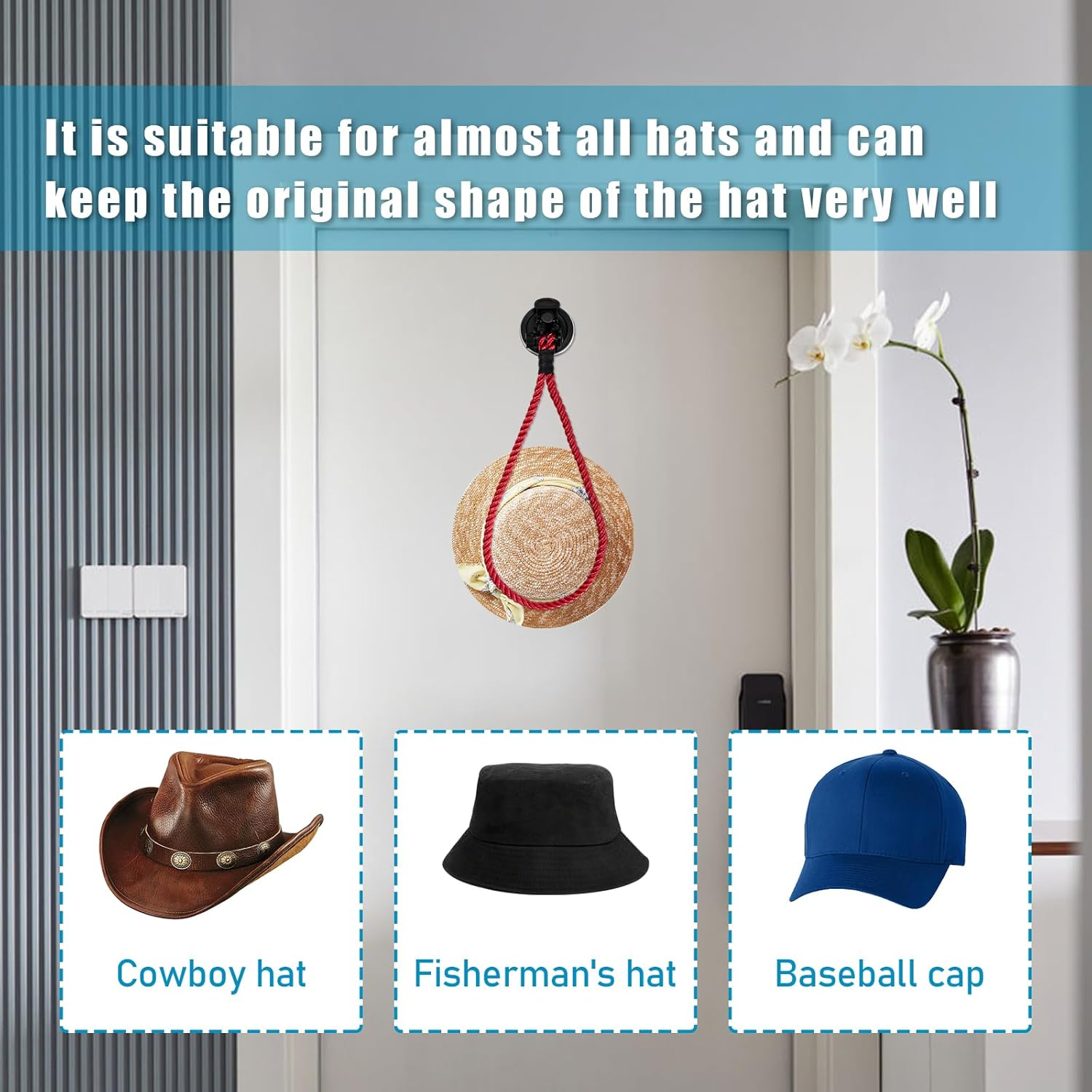 Ziciner Cowboy Hat Mounts for Your Vehicle, Hat Mounts with Suction Cup, Hat Holder Rack to Keeps Your Hat Securely on the Dash, Universal Interior Accessories for Trucks, Suvs, Cars (Red) - Red image number 4