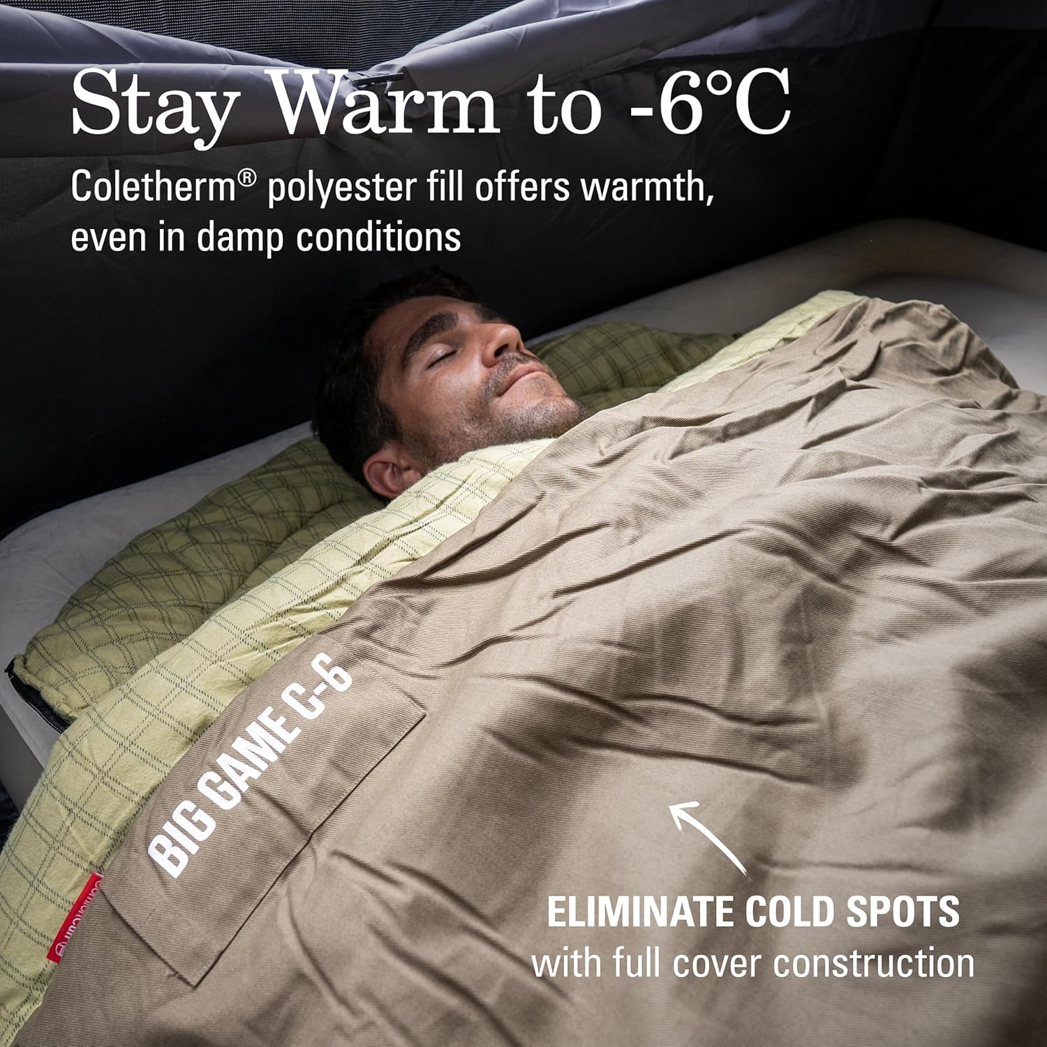 Coleman Big Game -6&deg;C Hooded Sleeping Bag | XL 233X102Cm, Cold Weather, Polyester Fill with Extra Heat Retention, 100% Cotton Lining & Shell, Large Stuff Sack, Full Cover Construction, Easy to Pack image number 5