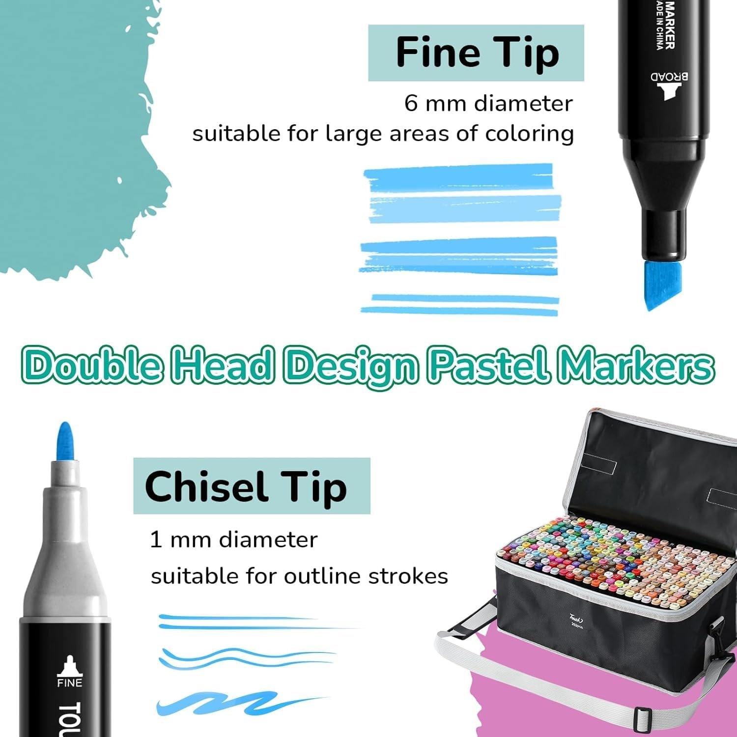 Cyperever Alcohol Markers Set: Brush & Dual Tip Professional Markers, Storage Bag & Strap - Alcohol-Based for Drawing/Adult Coloring (Skin Tones) (262)