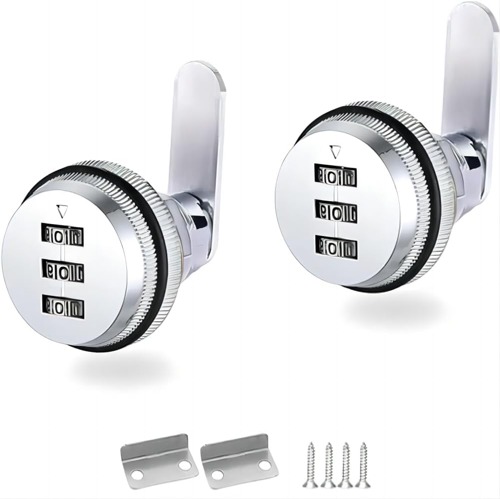 Combination Cam Lock Password Coded Lock, 2 PCS Security Cabinet Cam Lock 3/4 Inch Cylinder Chrome Finish Drawer File Cabinet Lock for Office Home Mailbox Door Storage Cabinet image number 2