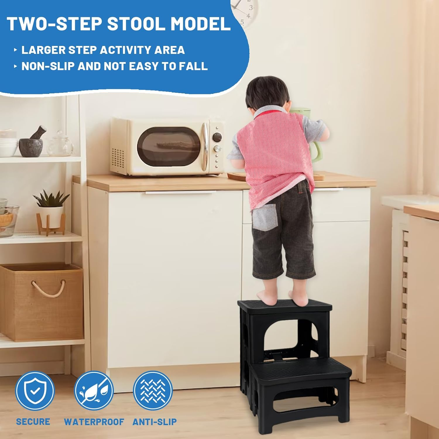 Folding 2 Step Stool, SAILESI Non-Slip Portable Fold Stools, Capacity of 300Lbs, Collapsible Footstool for Adults or Kids, Stepstool for Home Kitchen Bedroom Office Bathroom Toilet Potty Training
