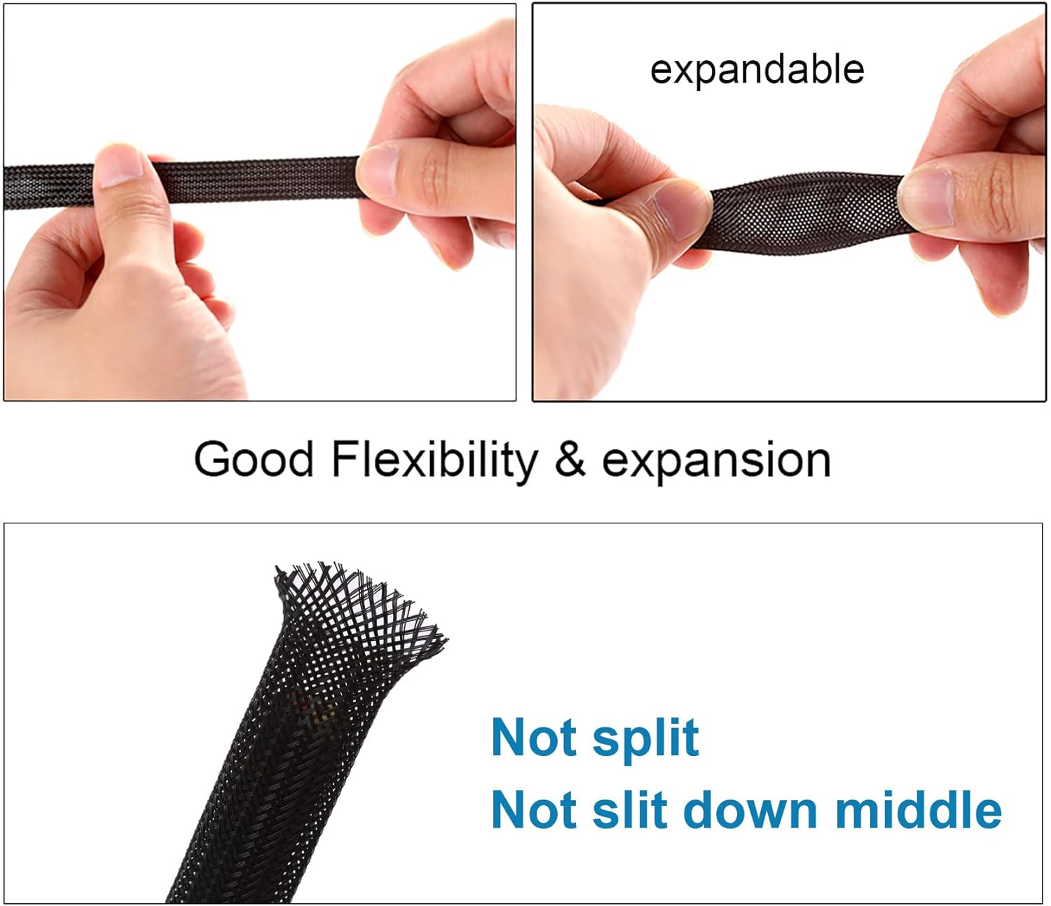 100Ft - 1/2 Inch PET Expandable Braided Sleeving &ndash; Black &ndash; Alex Tech Braided Cable Sleeve image number 5