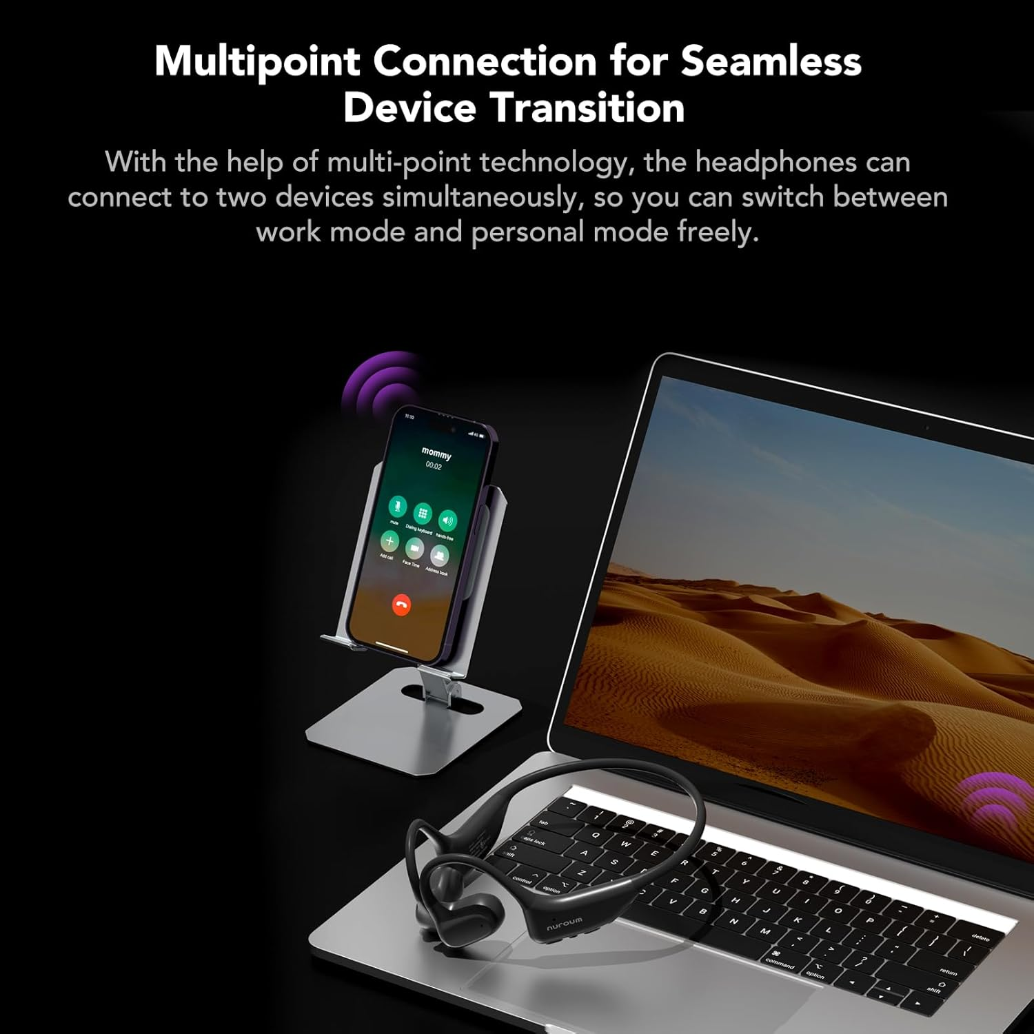 Nuroum OW20 Open Ear Headphones, Bluetooth 5.3 Sports Headphones Wireless, IPX6 Waterproof, Noise Cancelling, 10H Runtime, Wireless Headphones for Running, Jogging, Driving image number 3