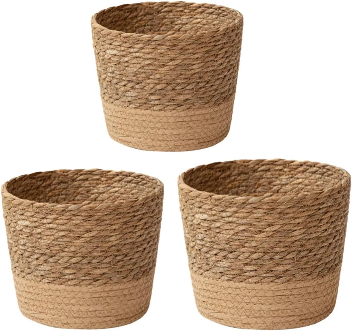 AIMALL 3Pcs Natural Seagrass Woven Planter Basket Set &ndash; Handmade Rattan Plant Pots for Indoor Greenery and Home D&eacute;cor image number 3