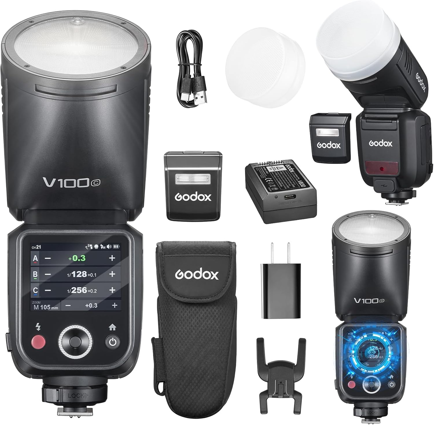 Godox V100C-V100 C round Head Camera Flash, 100 Ws, 2.3 Inch Full Colour Highly Sensitive Touch Screen for Canon Camera Flash Speedlite Speedlight image number 5