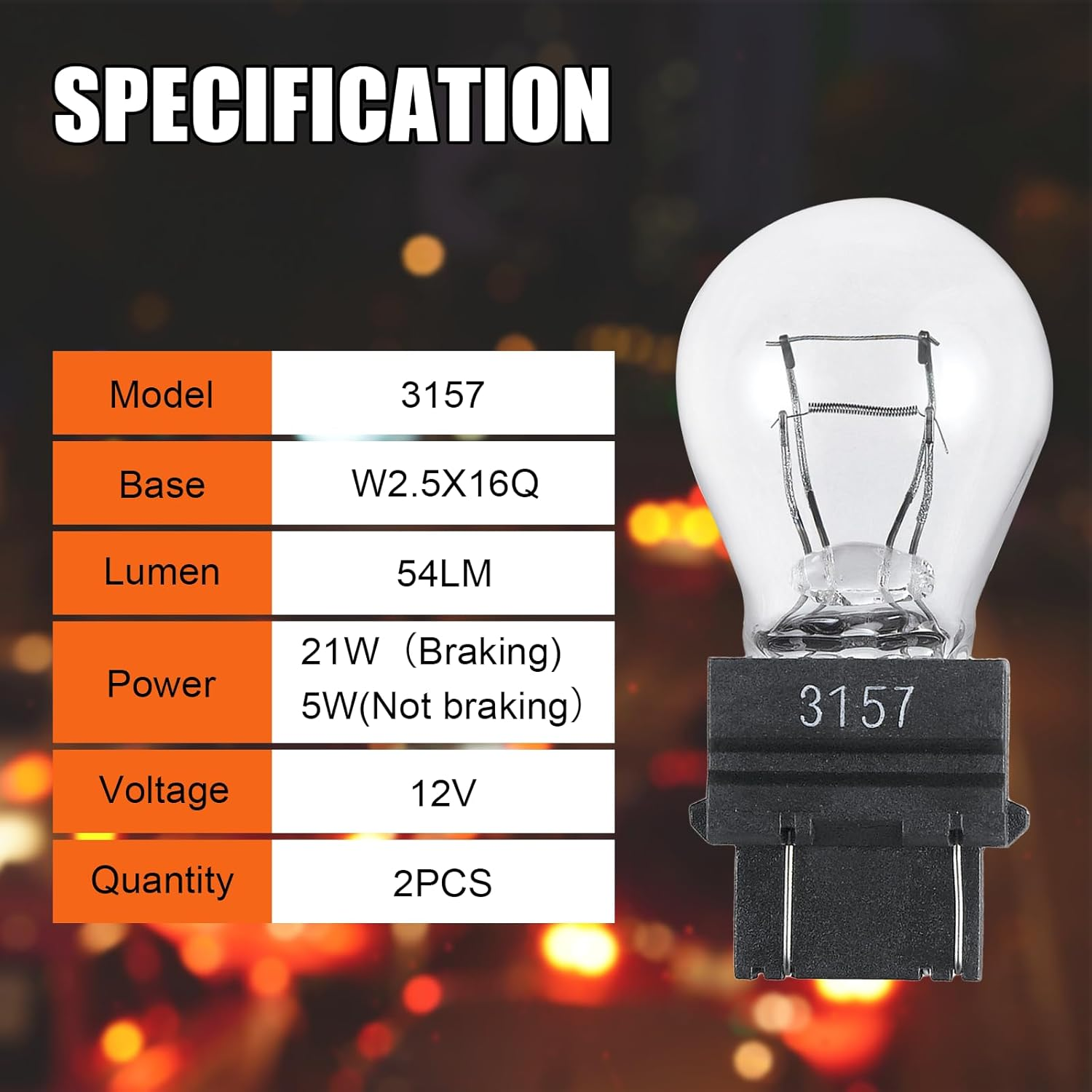 3157 Car Halogen Light Bulb, 12V P27-7W 3000K Automotive Brake/Reverse/Tail/Turn Signal/Side Marker Light Replacement Bulbs, Universal Long-Life Miniature Bulb for Cars Trucks Suvs (Amber) image number 4