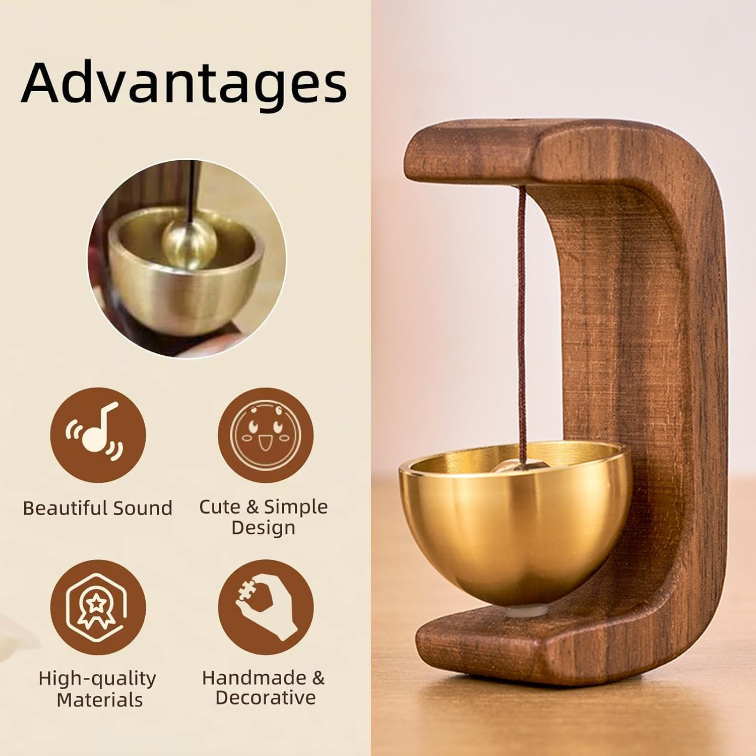 2Pcs Shopkeepers Bell for Door Opening, Magnetic Shopkeepers Bell Wood Doorbell Wind Chime(Walnut Wood) image number 5