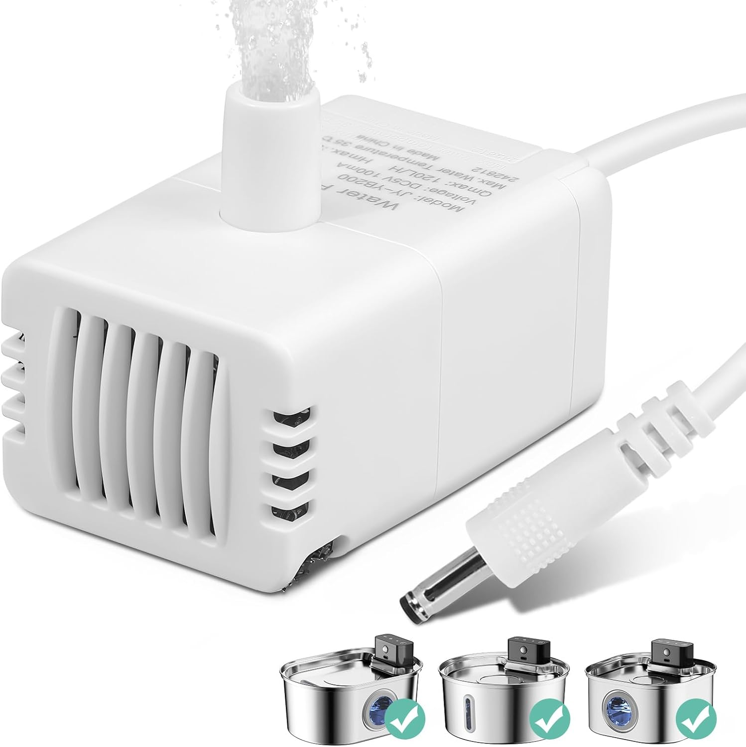 BFLICROY Cat Water Fountain Pump for 3.2L Stainless Steel Pet Water Dispenser, Ultra Quiet JY-YB200 DC Replacement Pump, IP68 Pet Fountain Motor for Cat Drinking Fountain image number 1