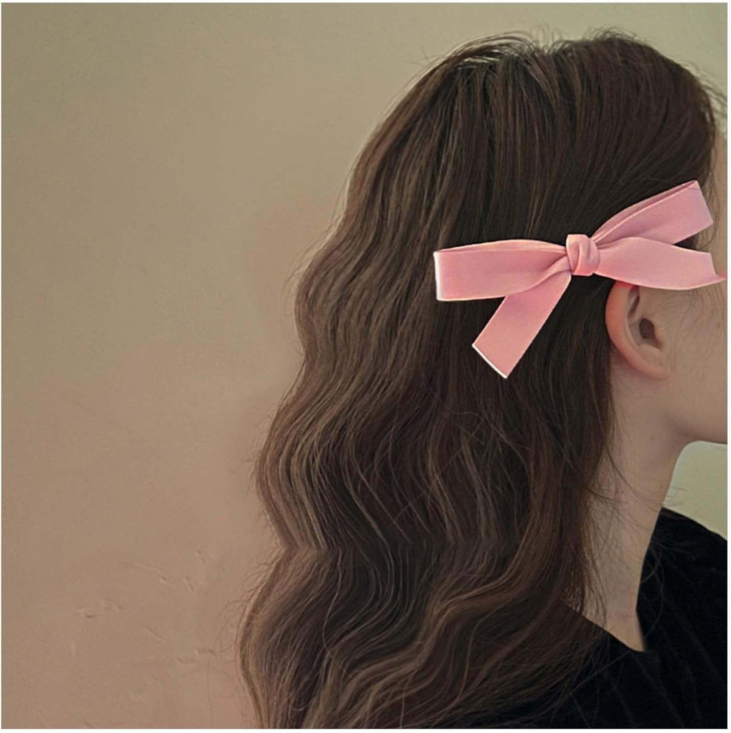 Yheakne Vintage Bow Hair Clip Pink Bow Knot Hair Clip Winter Hair Holder Clip French Bow Barrette Headpiece Bow Knot Hair Accessories for Women and Girls (Pink) image number 1