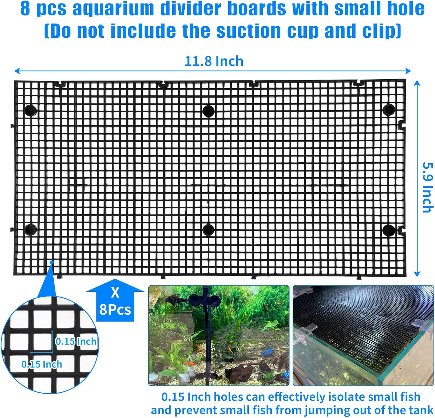 Plastic Egg Crate Grip Panel Fish Tank Divider Aquarium Divider Filter Bottom Fish Tank Isolation Board Egg Crate Tray (Black, 8Pcs 11.8X5.9 Inch with 0.15 Inch Hole) image number 6