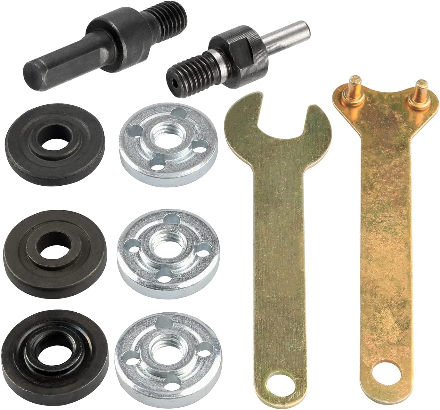 Yakamoz Drill Angle Grinder Adapter with Flange Nut Parts Set, 6Mm and 10Mm Drill Arbor Mandrel Adaptor with 3 Set Replacement Grinder Flange Nuts and Spanner Wrench Conversion Tool